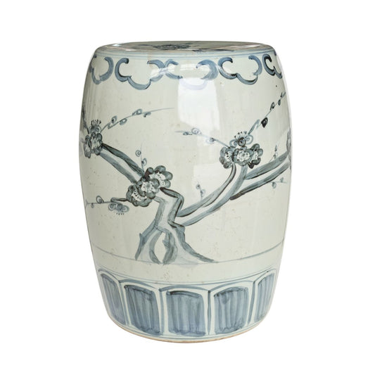 Barclay Butera Couture Blue & White Porcelain Garden Stool Cherry Blossom