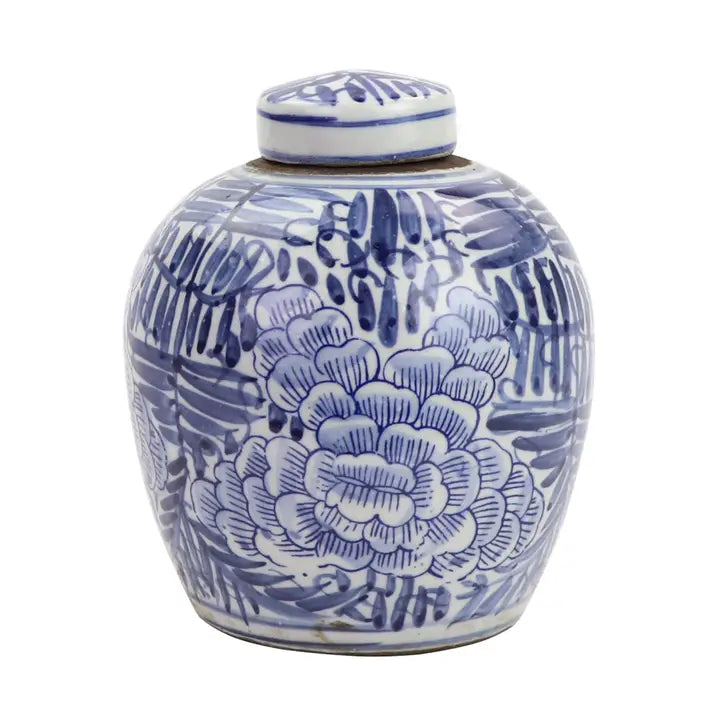 Blue and White Tiny Lid Mini Jar Blooming Flower