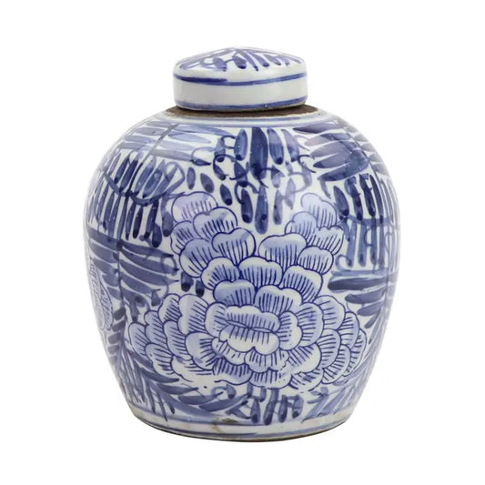 Blue and White Tiny Lid Mini Jar Blooming Flower