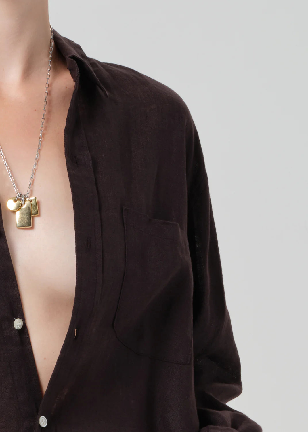 Kayla Shrunken Linen Shirt in Chocolate