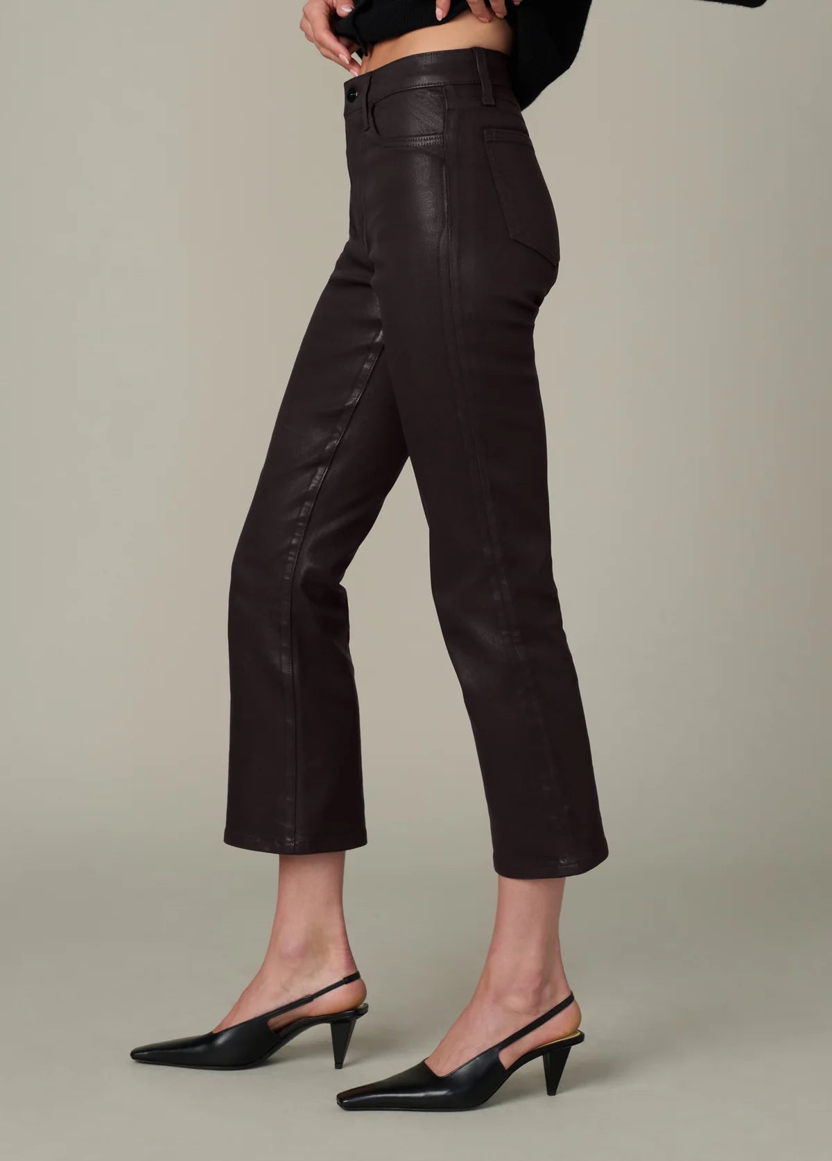 The Callie Cropped Bootcut in Coated Dark Chocolate