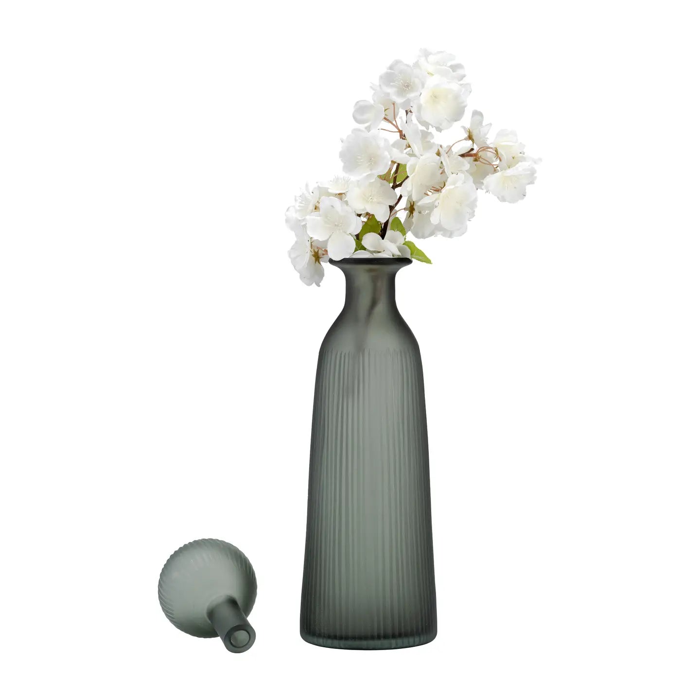 Glass Ribbed Detailing Rounded Lid Vase