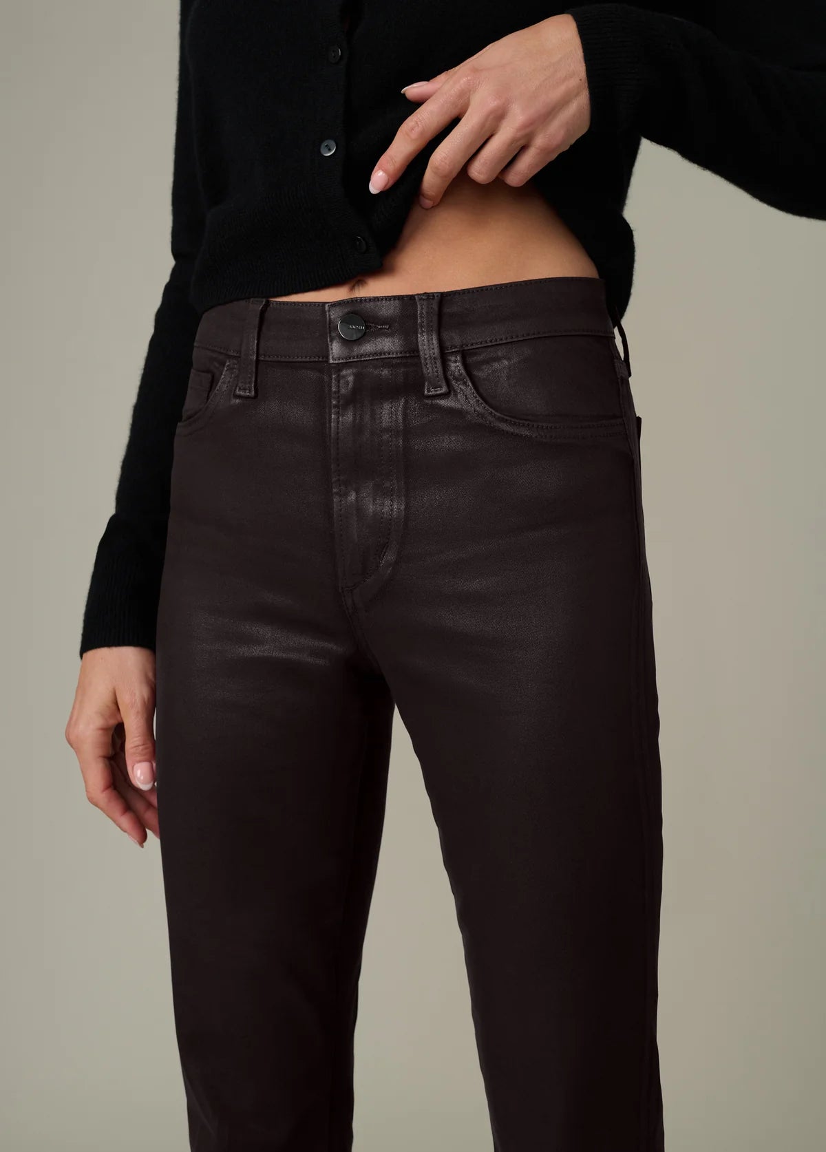 The Callie Cropped Bootcut in Coated Dark Chocolate
