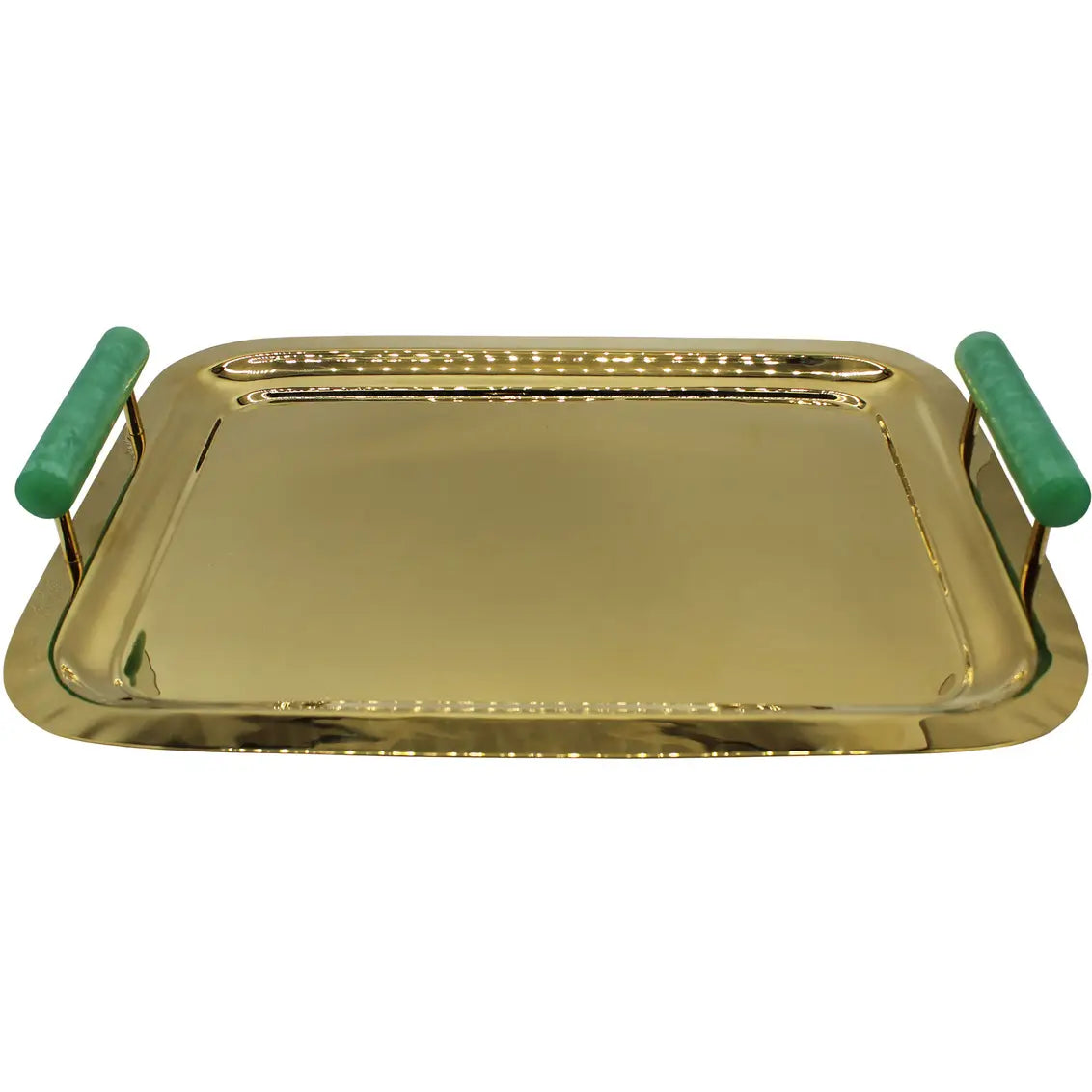 Gold Tray with Green Resin Handles