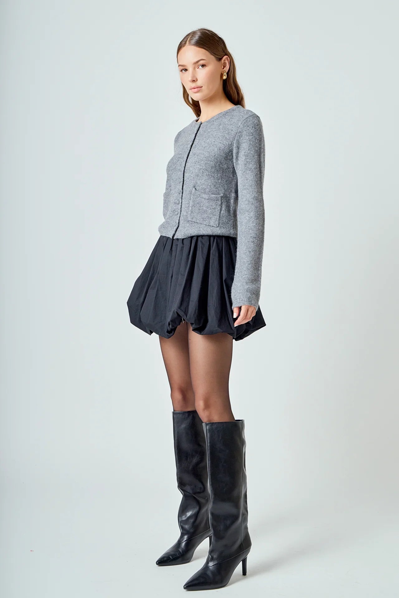 Crewneck Button Down Knit Top