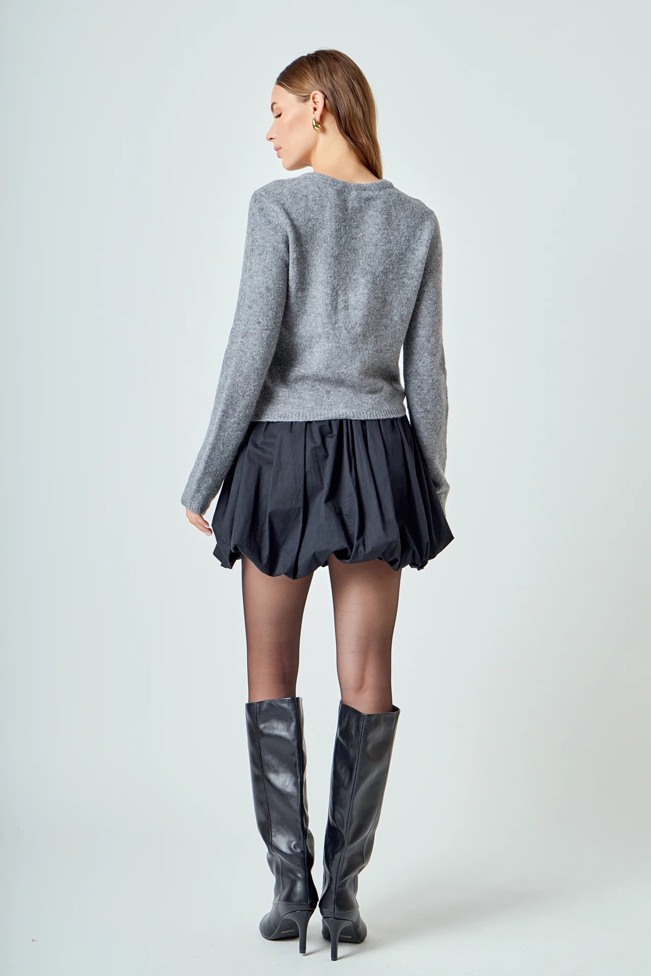 Crewneck Button Down Knit Top