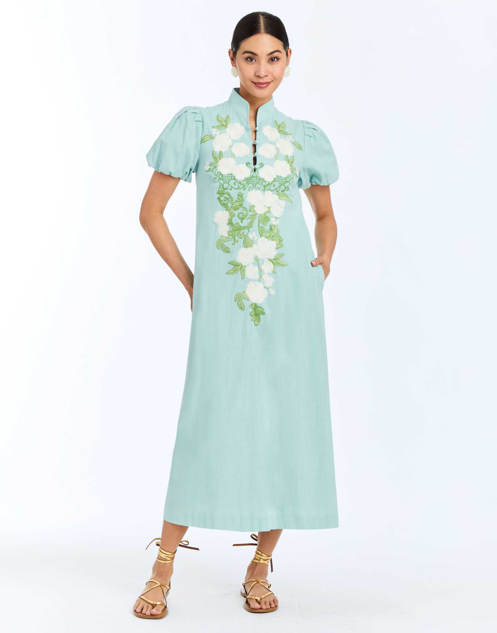 Elliana Midi Dress in Aquarelle Blue