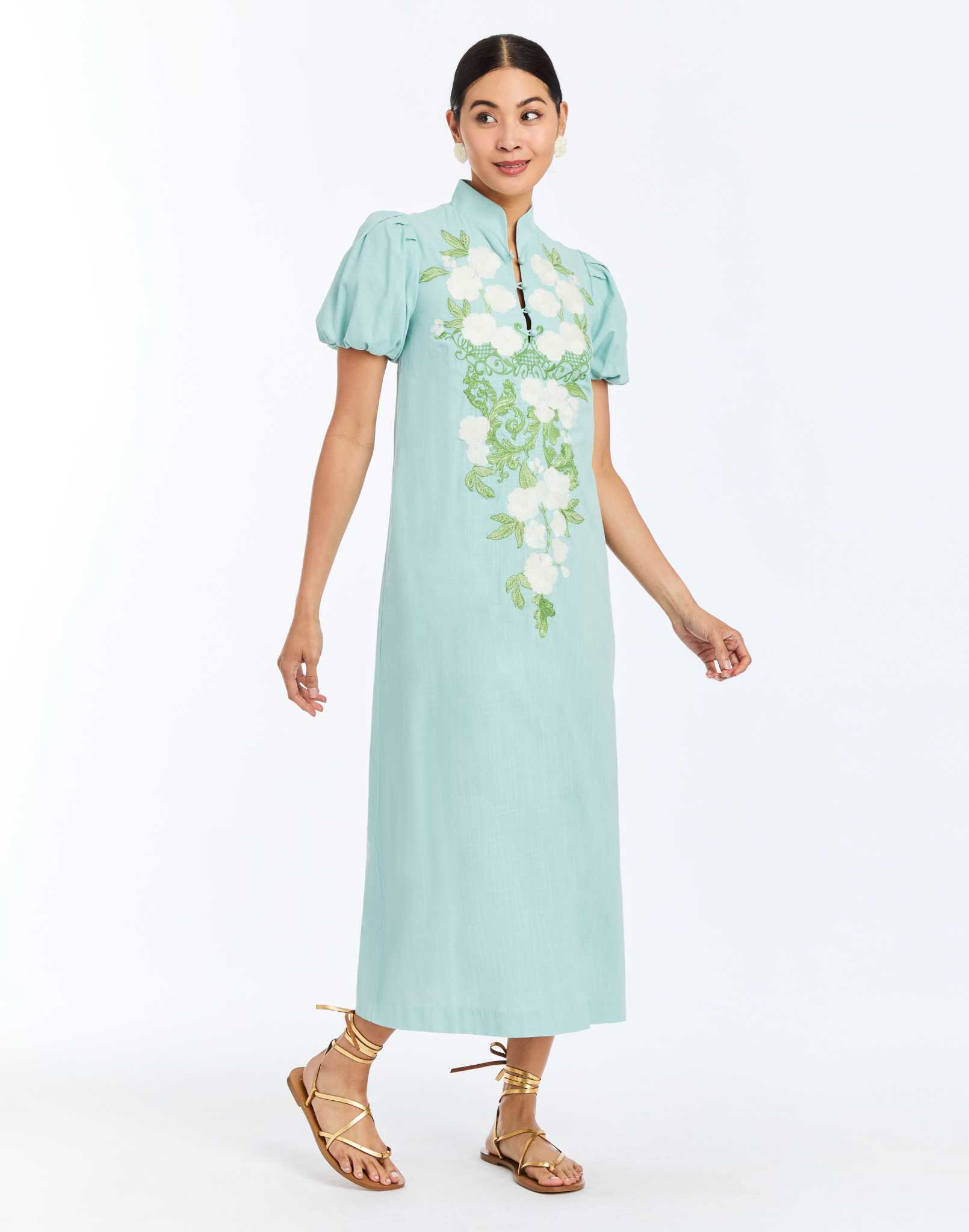 Elliana Midi Dress in Aquarelle Blue