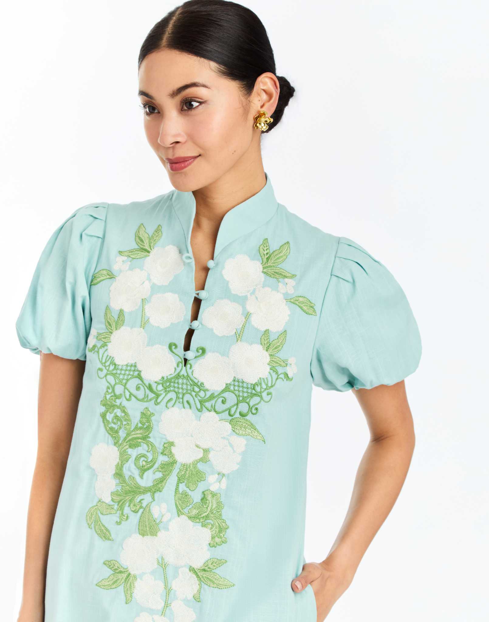 Elliana Midi Dress in Aquarelle Blue