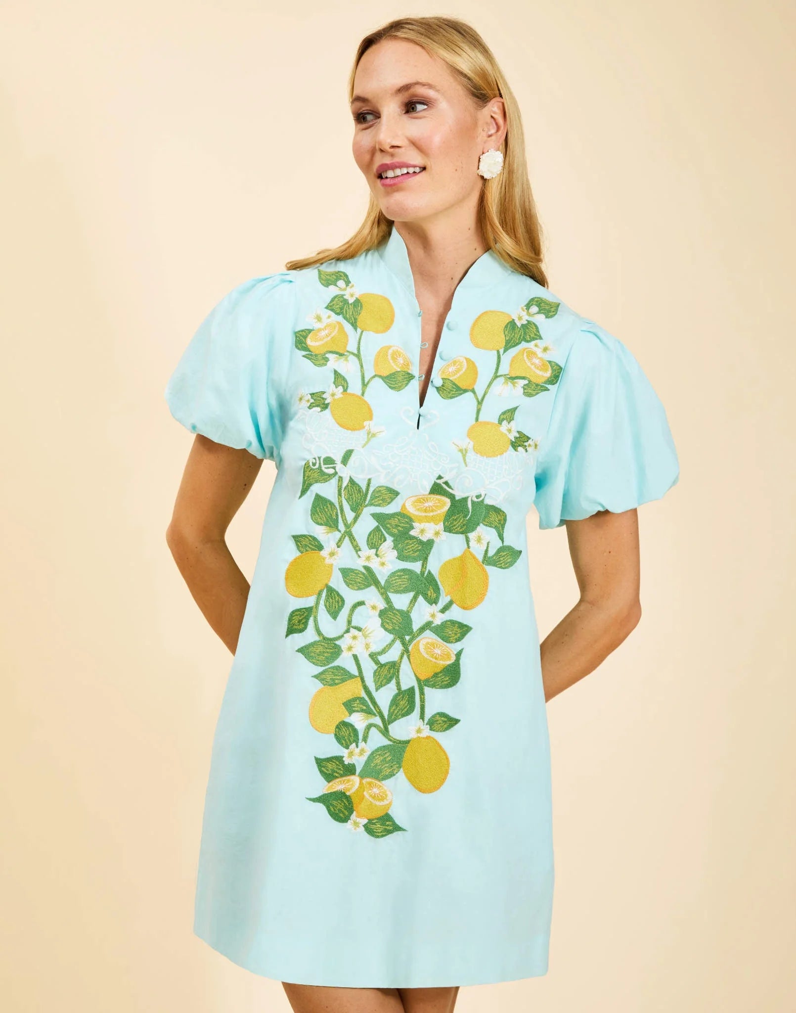 Elliana Barong Mini Dress in Sorrento Citrus