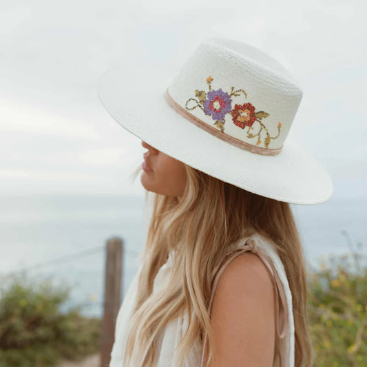 Floral Poppy Cross-Stitch Hat