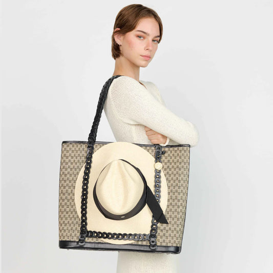 Checkerboard Rattan & Leather Hat Carrier