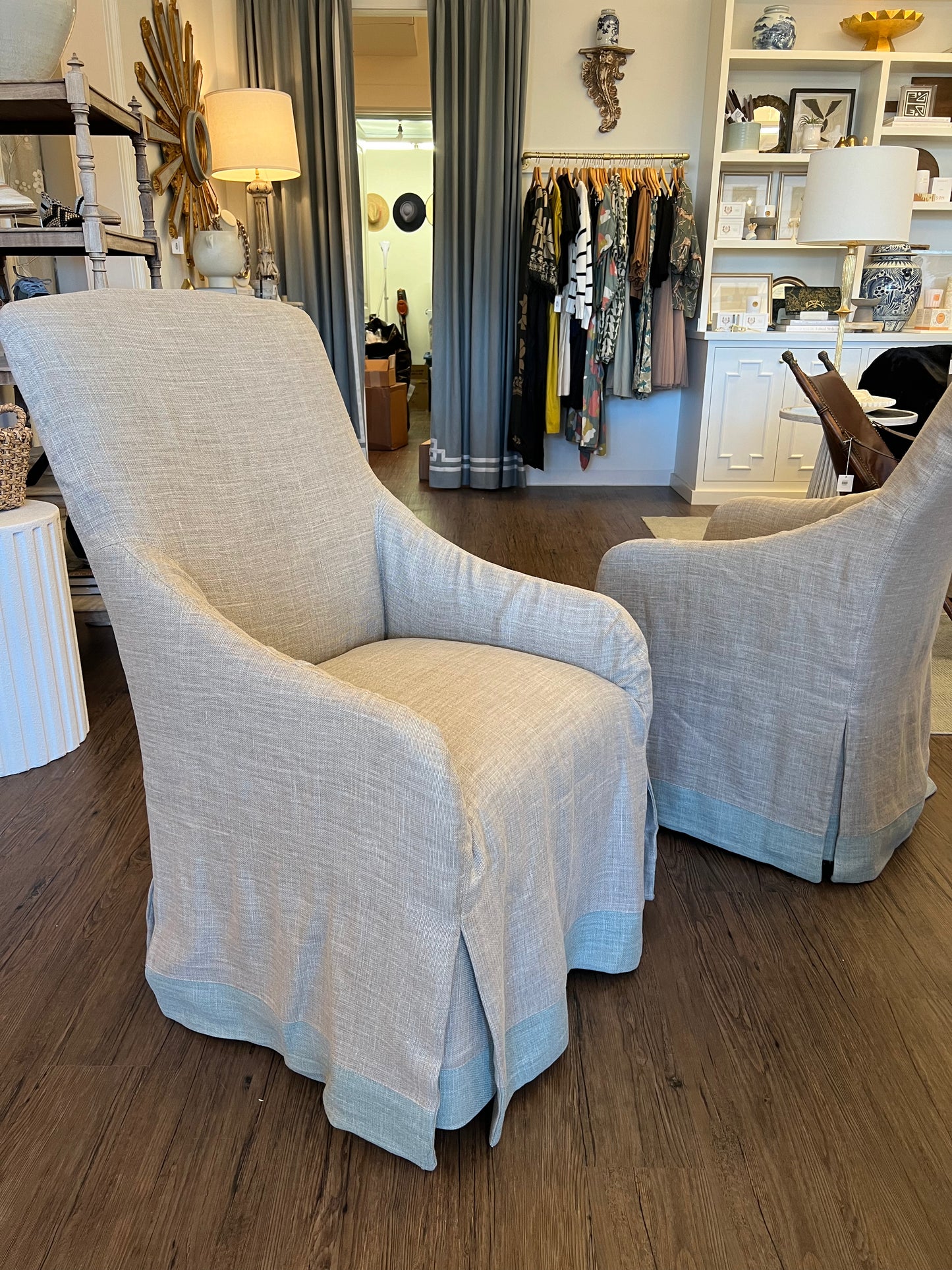 LEE Coverall Chair in Pewter with Mint Trim Leah Bailey Interiors
