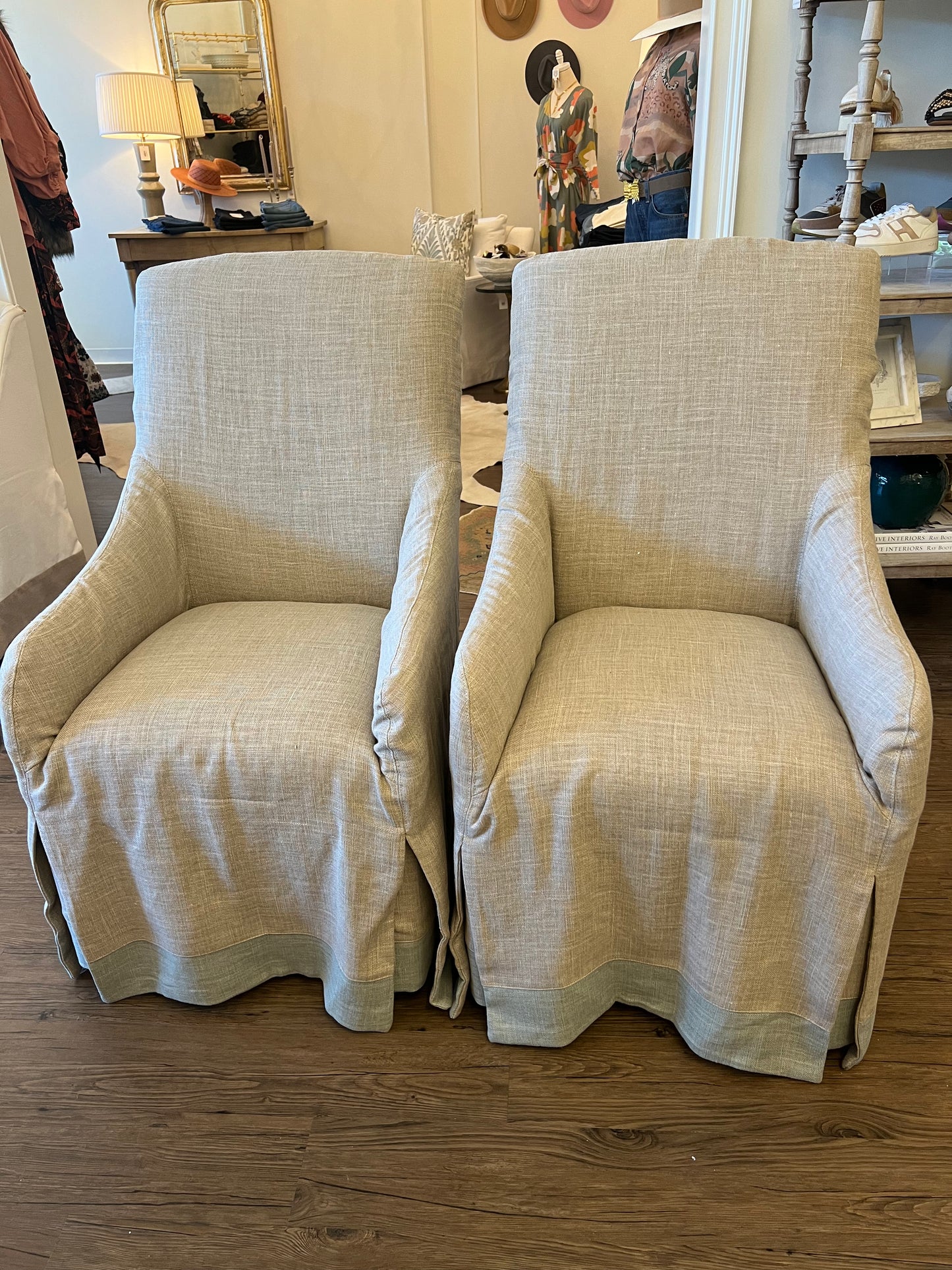 LEE Coverall Chair in Pewter with Mint Trim Leah Bailey Interiors