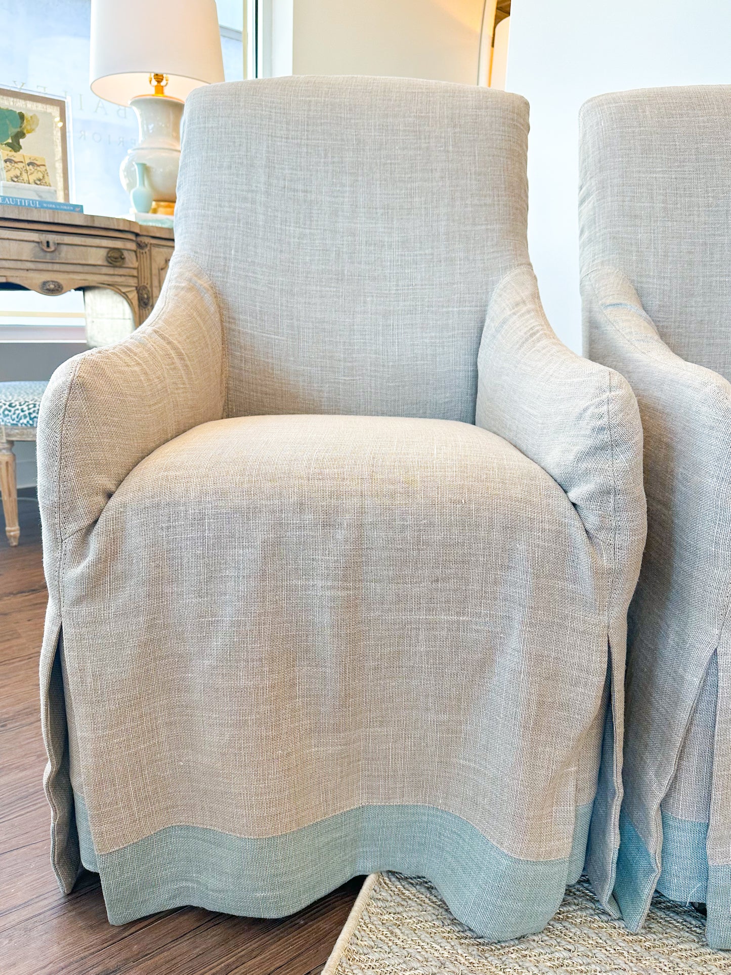 Coverall Chair in Pewter with Mint Trim