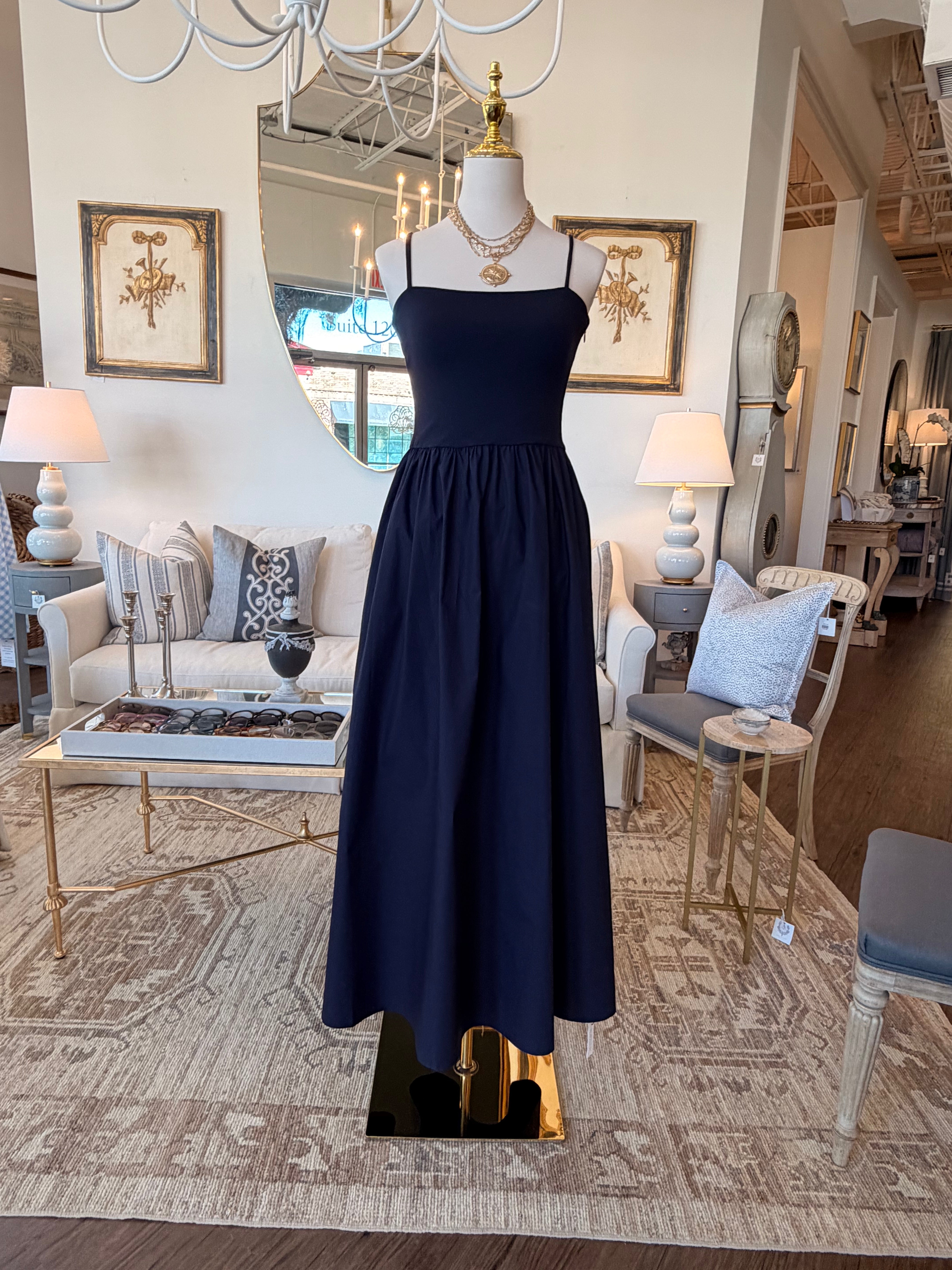 Knit Poplin String Drop Waist Maxi Dress
