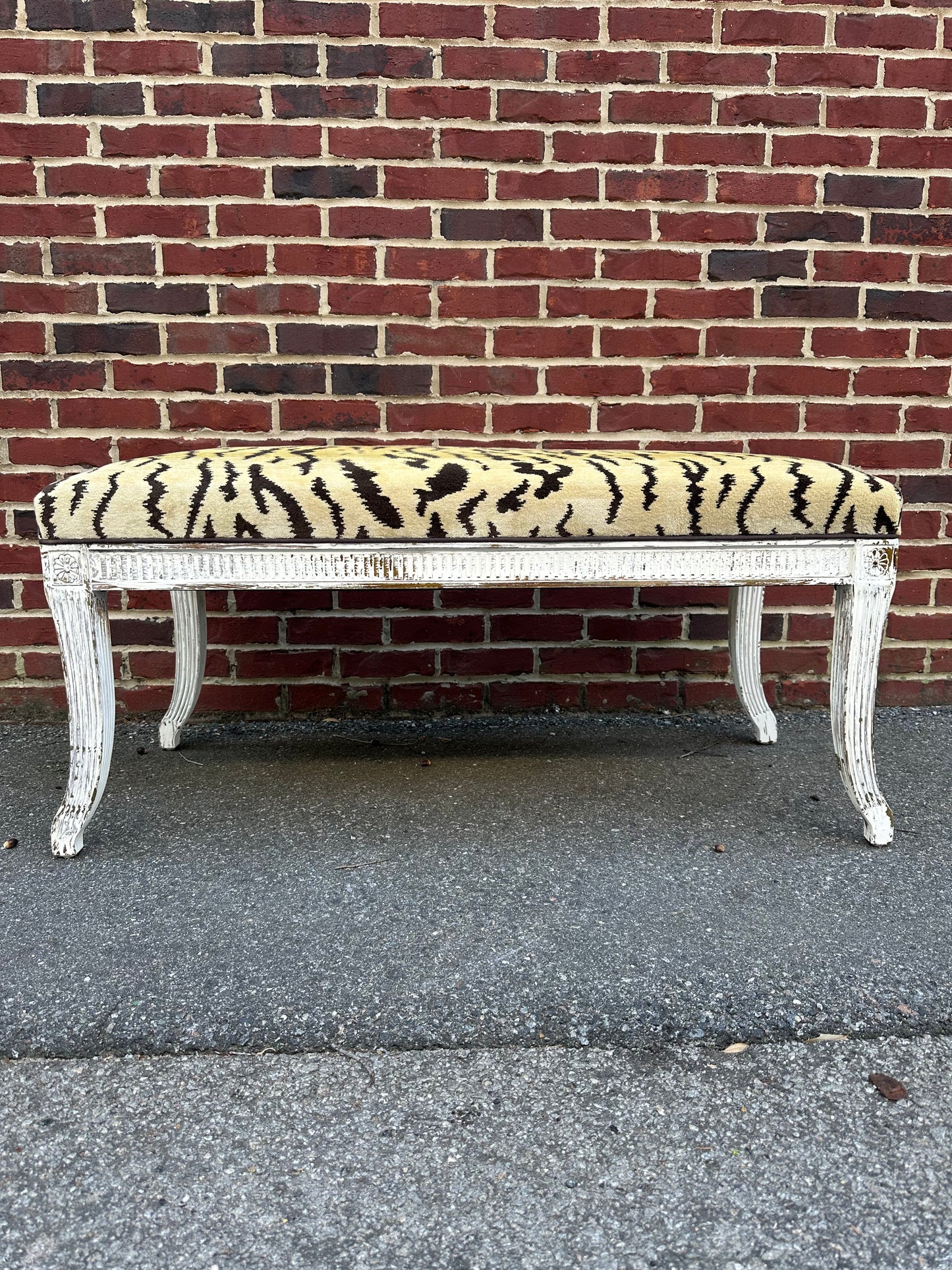 Antique Regency Bench with Tiger Fabric