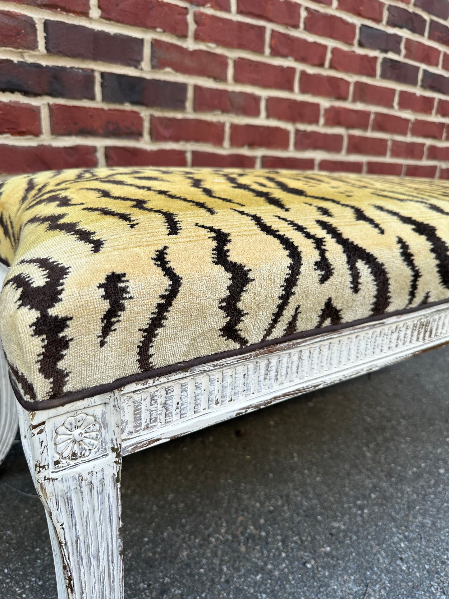 Antique Regency Bench with Tiger Fabric