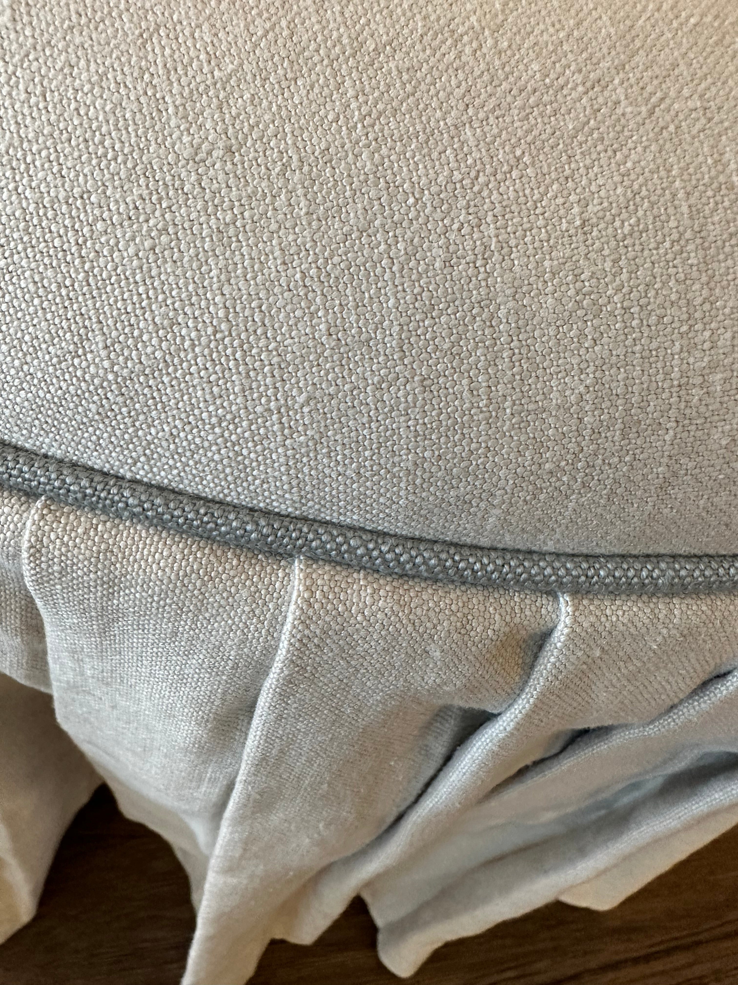 Pleated Ottoman Light Cream Fabric with Blue Piping Detail