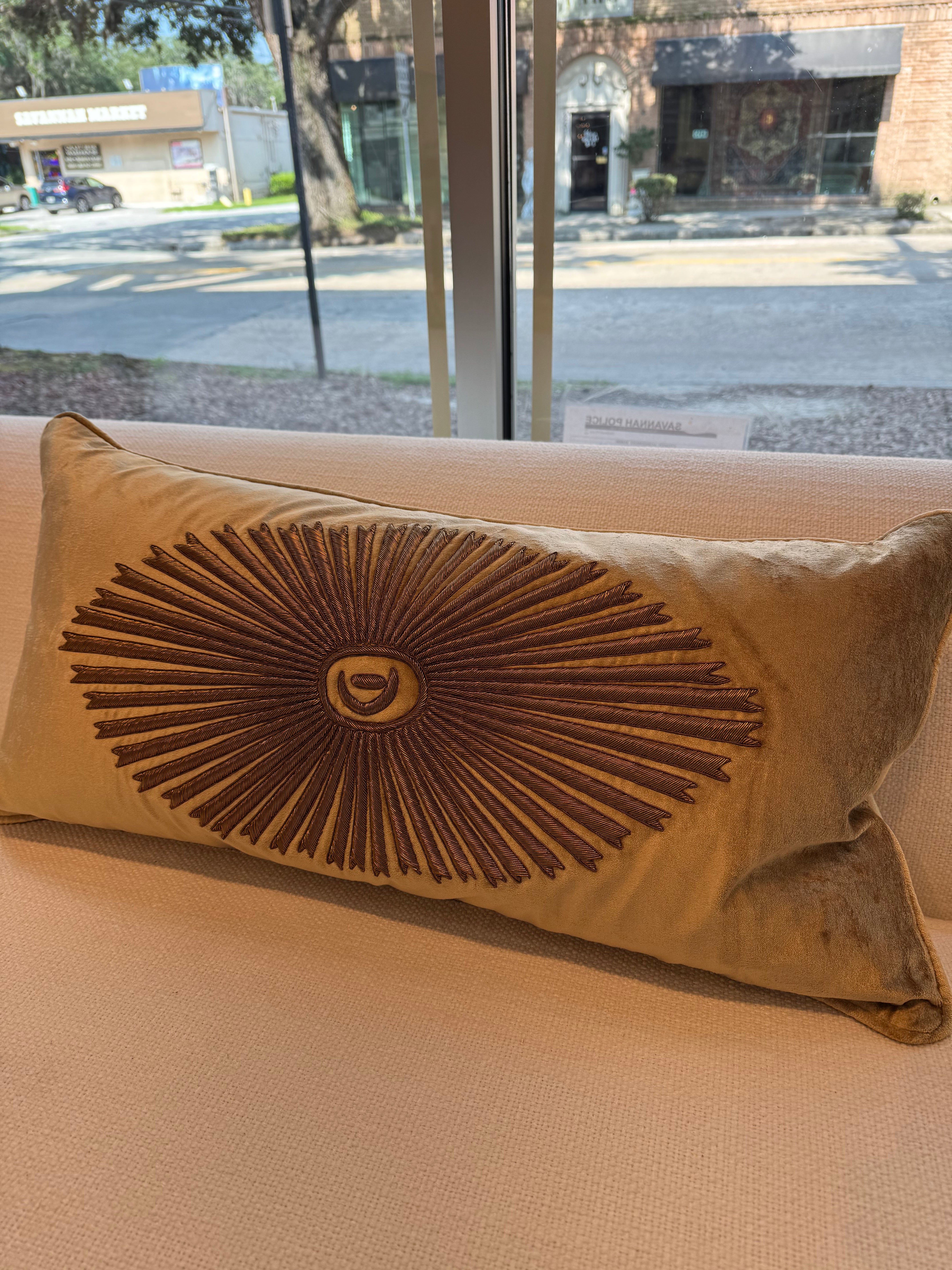 Gold Embroidered Sun Pillow