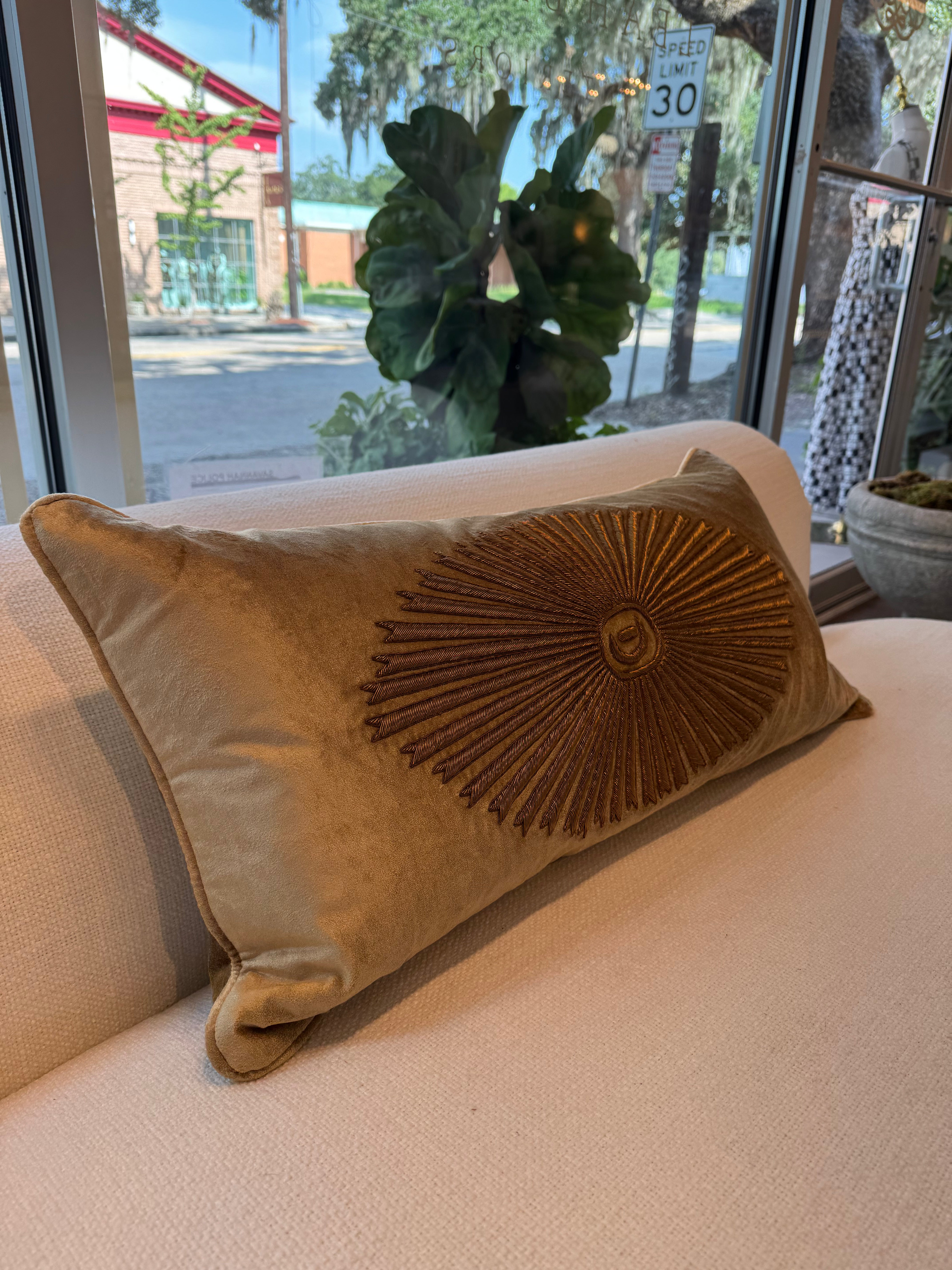 Gold Embroidered Sun Pillow