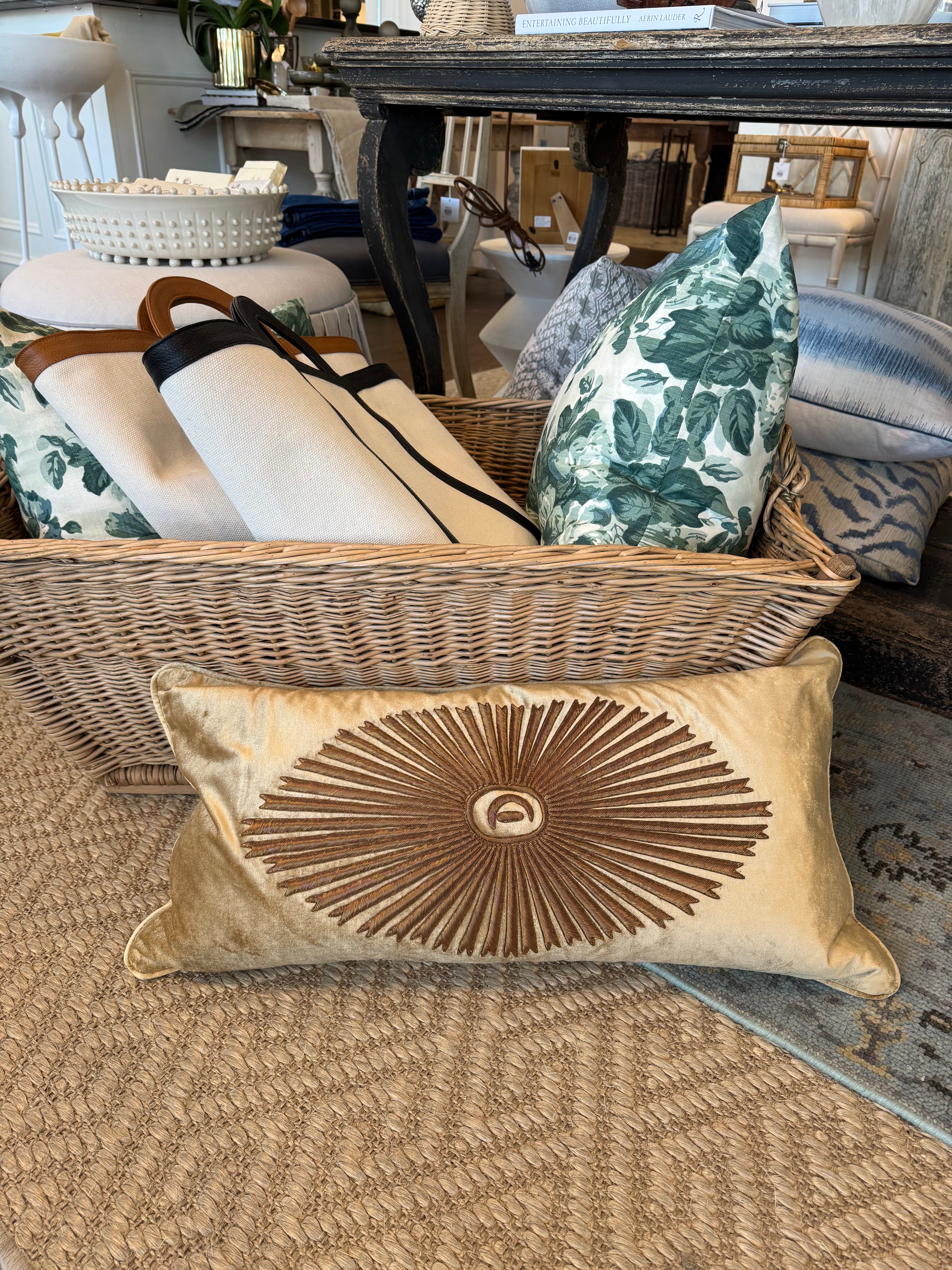 Gold Embroidered Sun Pillow