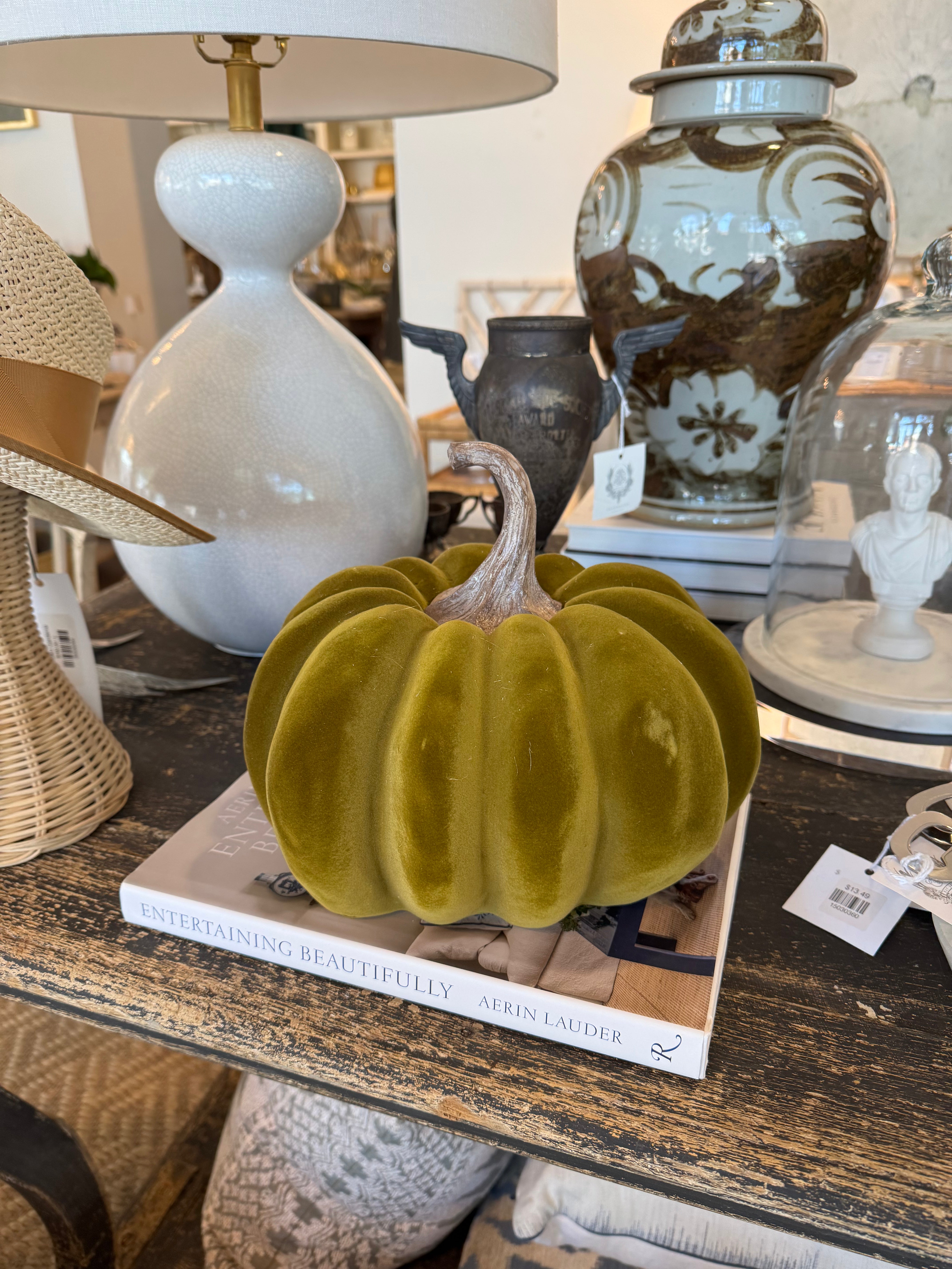 Green Flocked Oversized Pumpkin