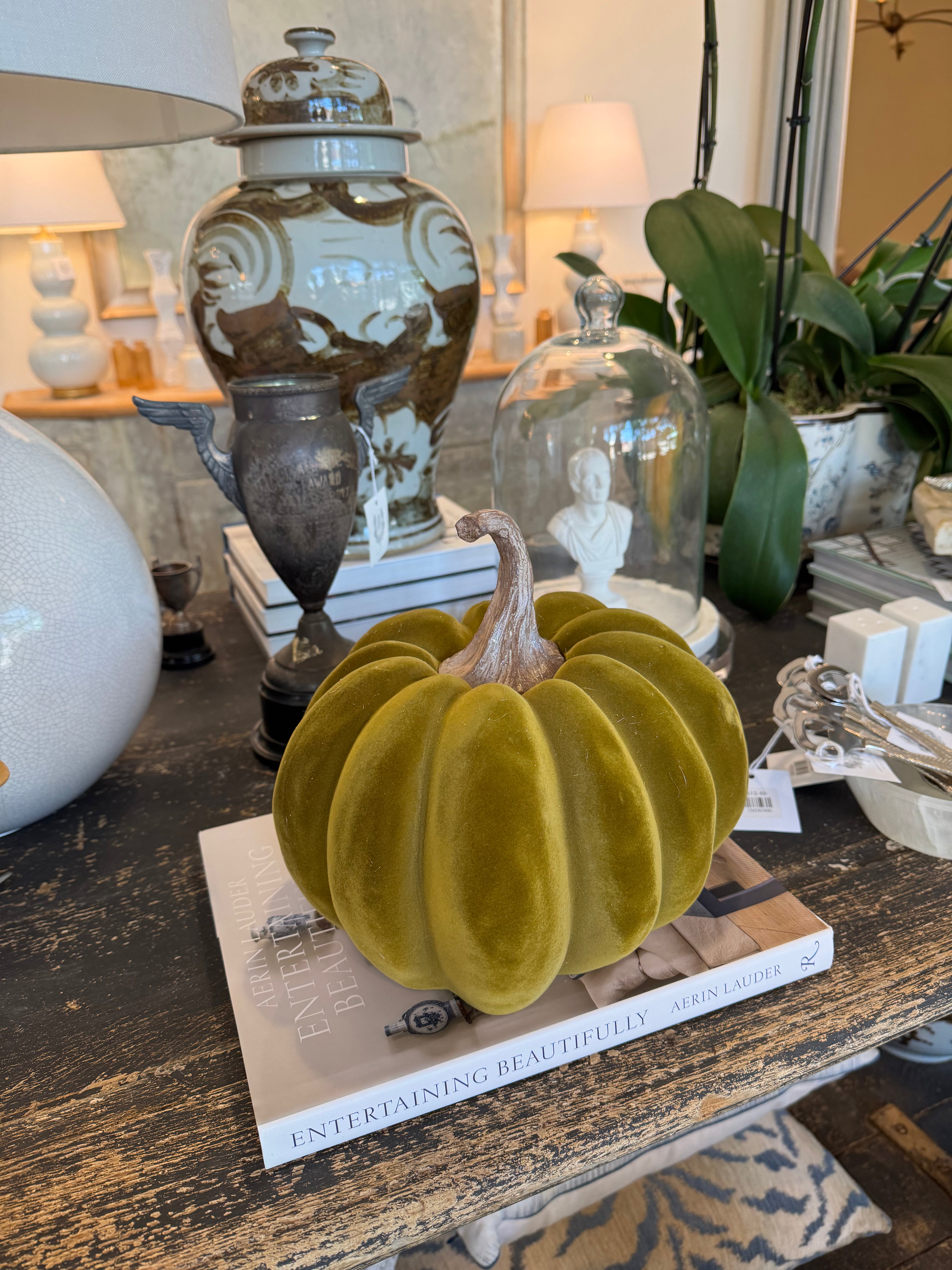 Green Flocked Oversized Pumpkin