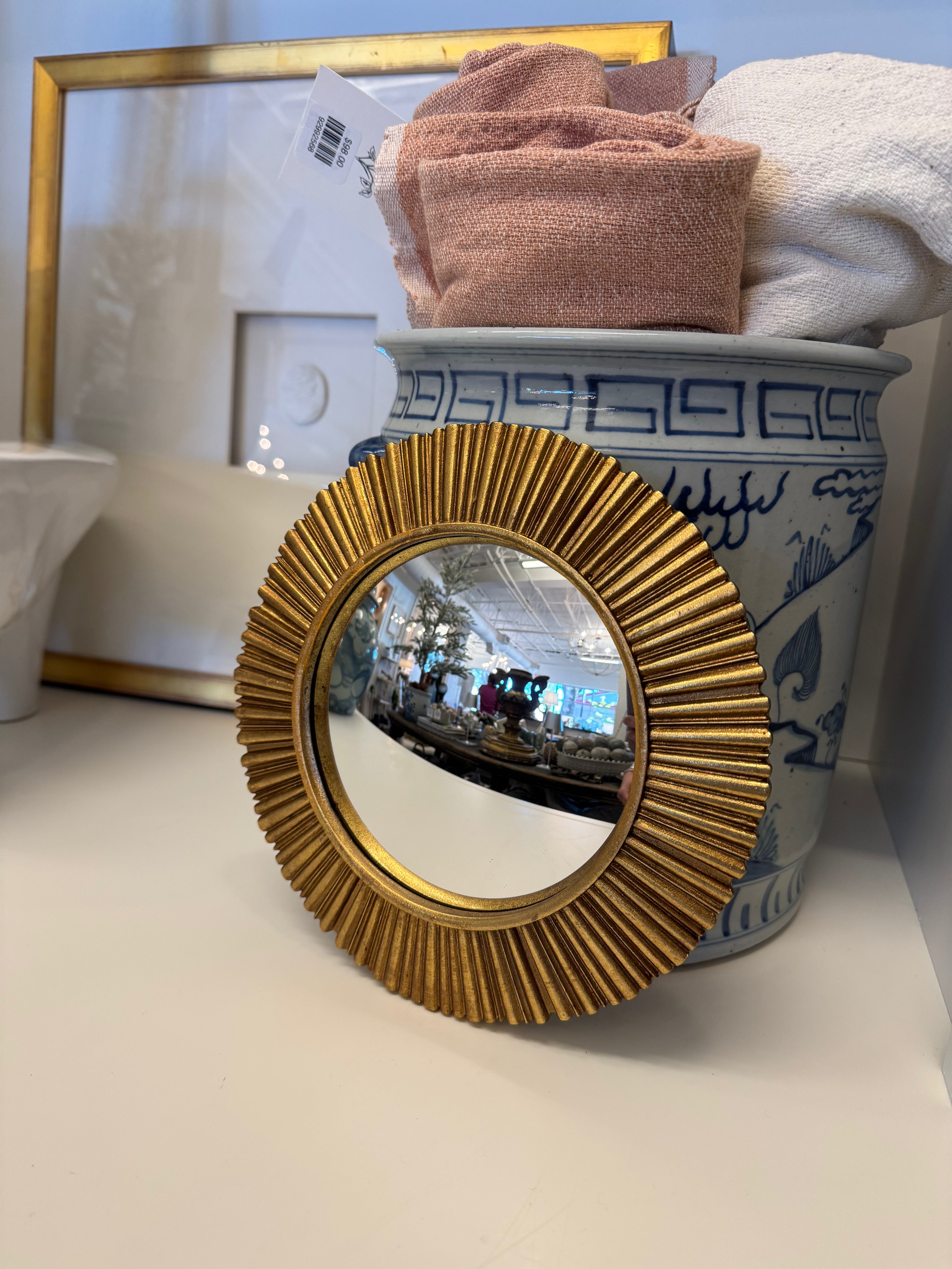 Antique Gold Round Convex Mirror