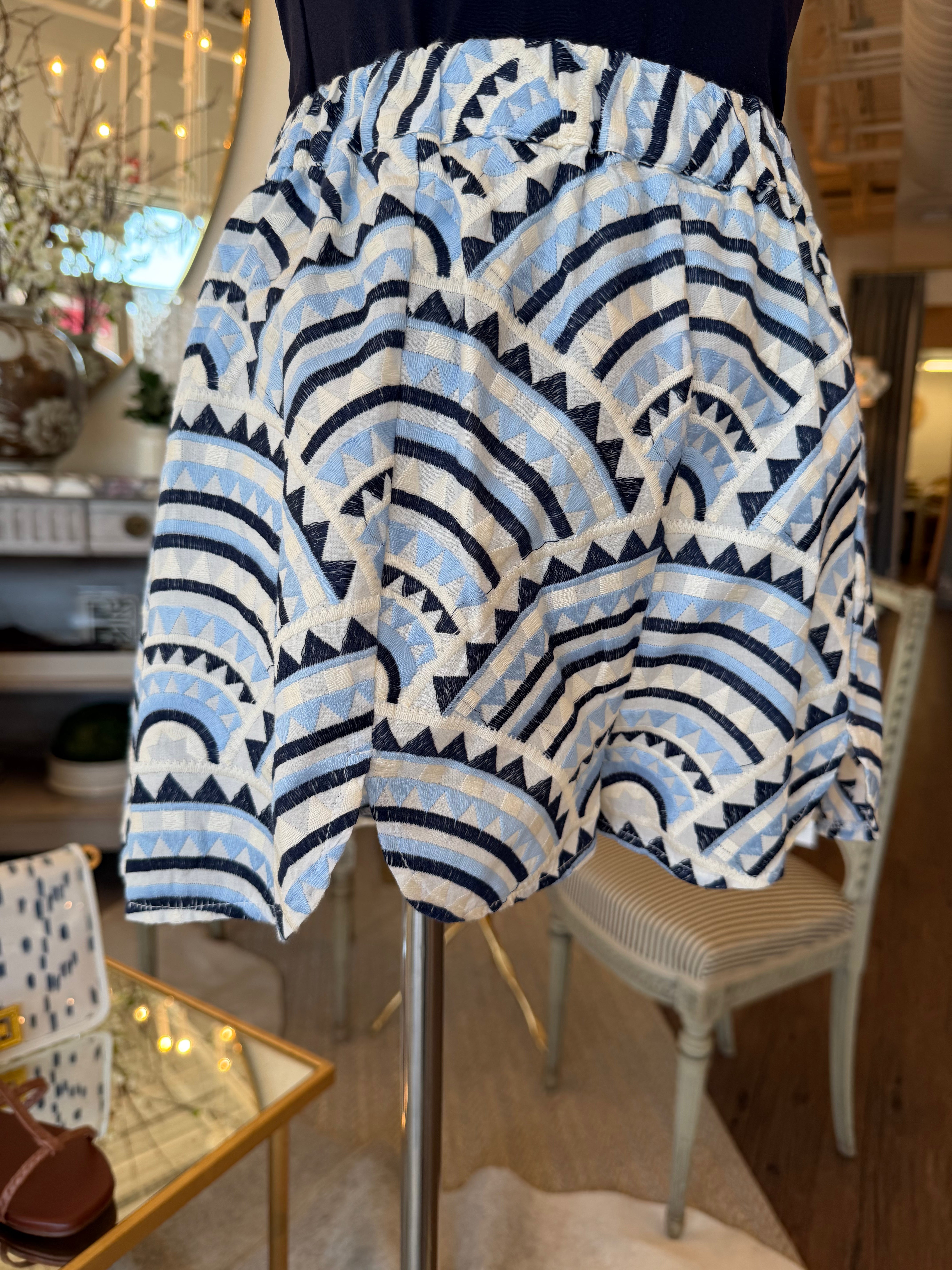 Embroidered Elastic Waist Shorts