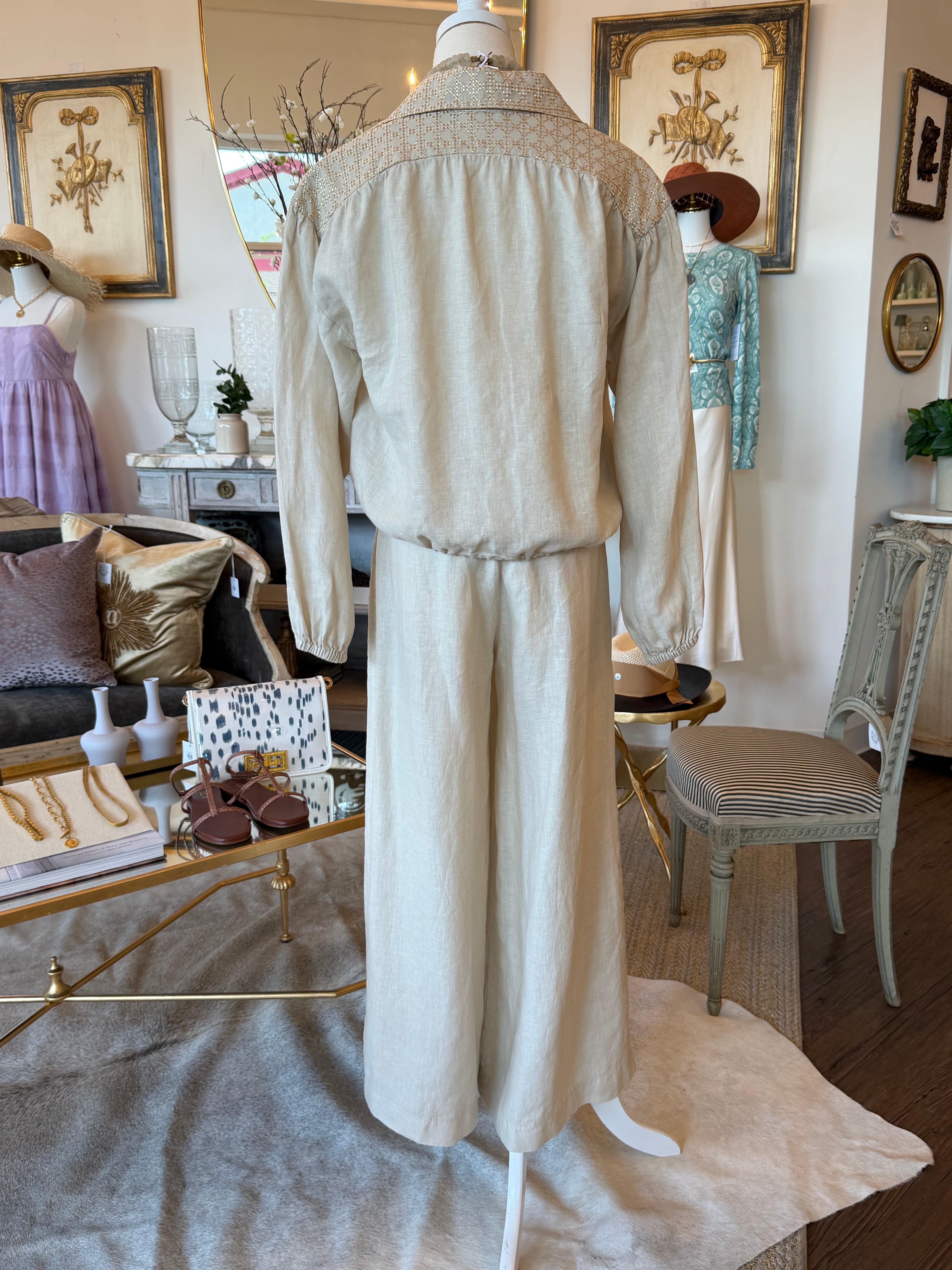 Cross Drawstring Linen Blouse