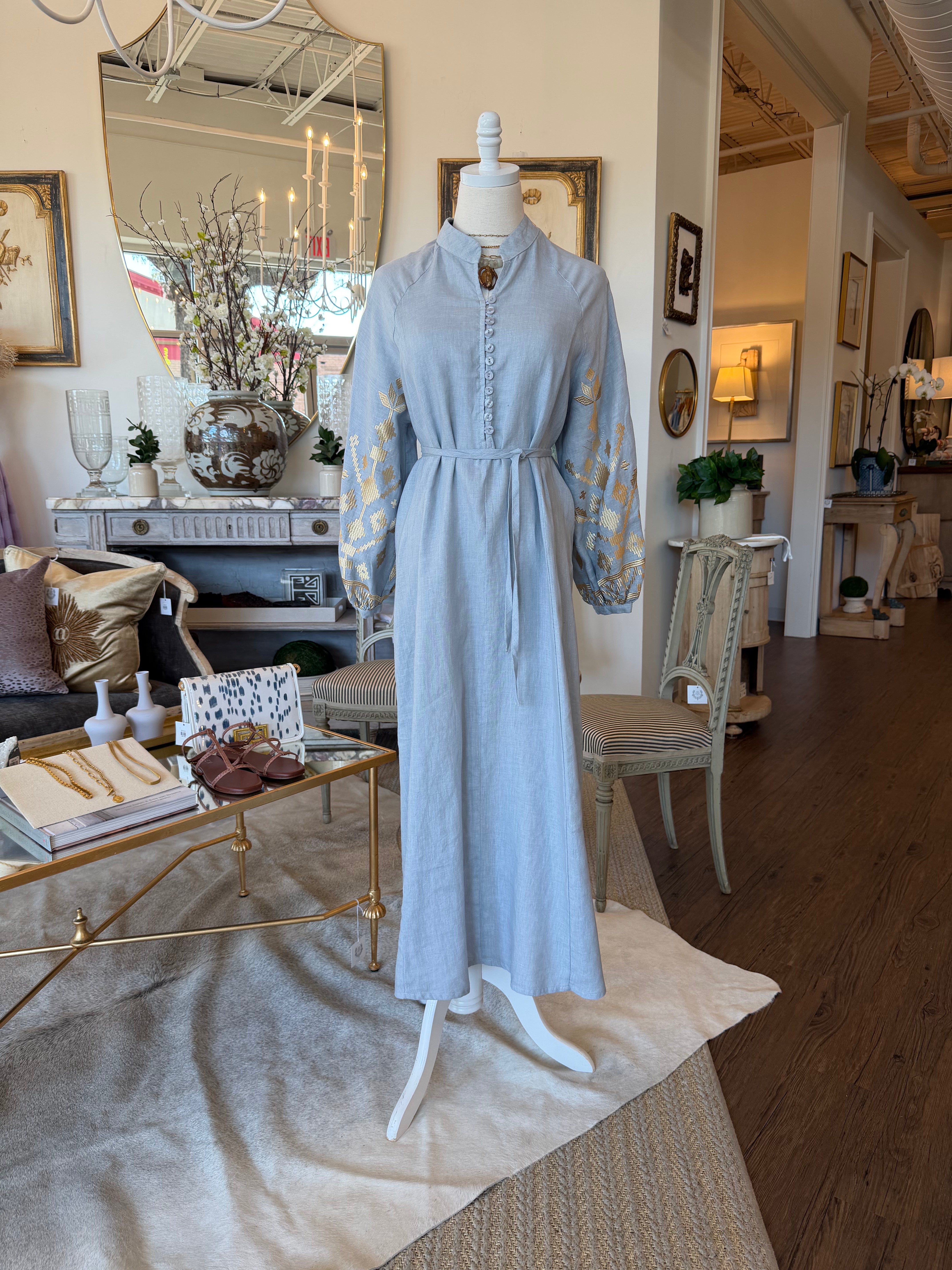 Embroidered Maxi Dress with Buttons