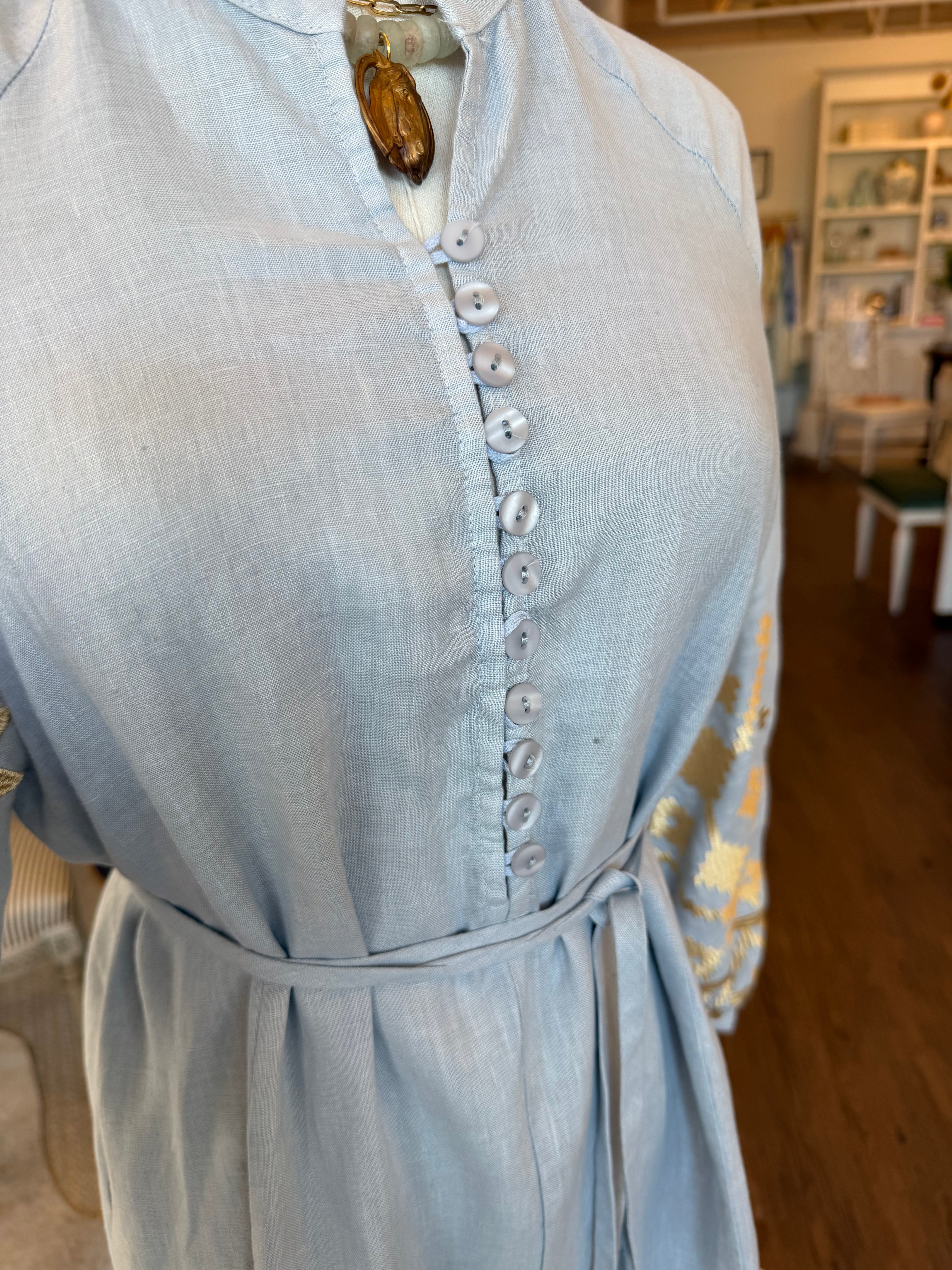 Embroidered Maxi Dress with Buttons