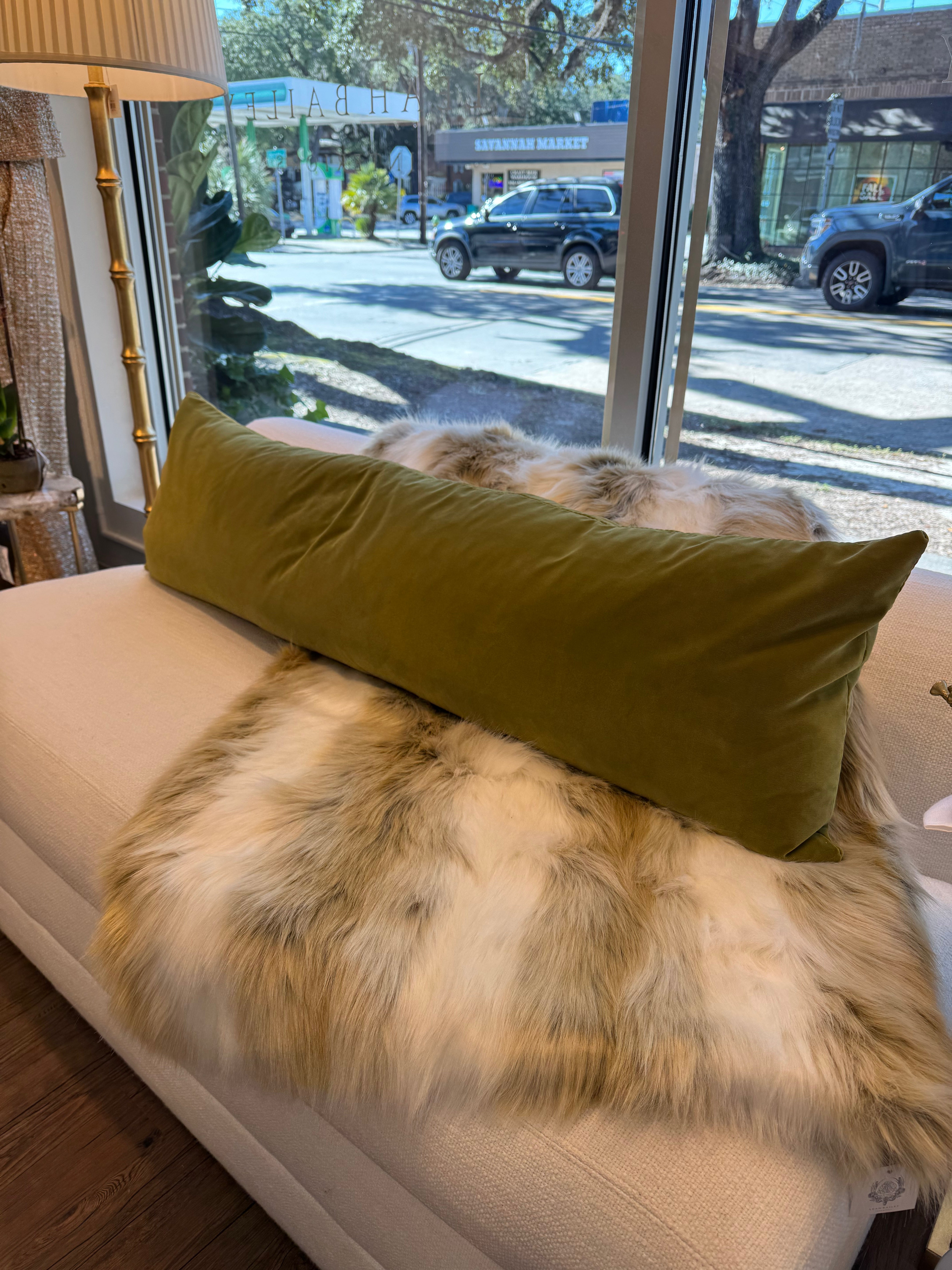 Green Velvet Custom Lumbar Pillow