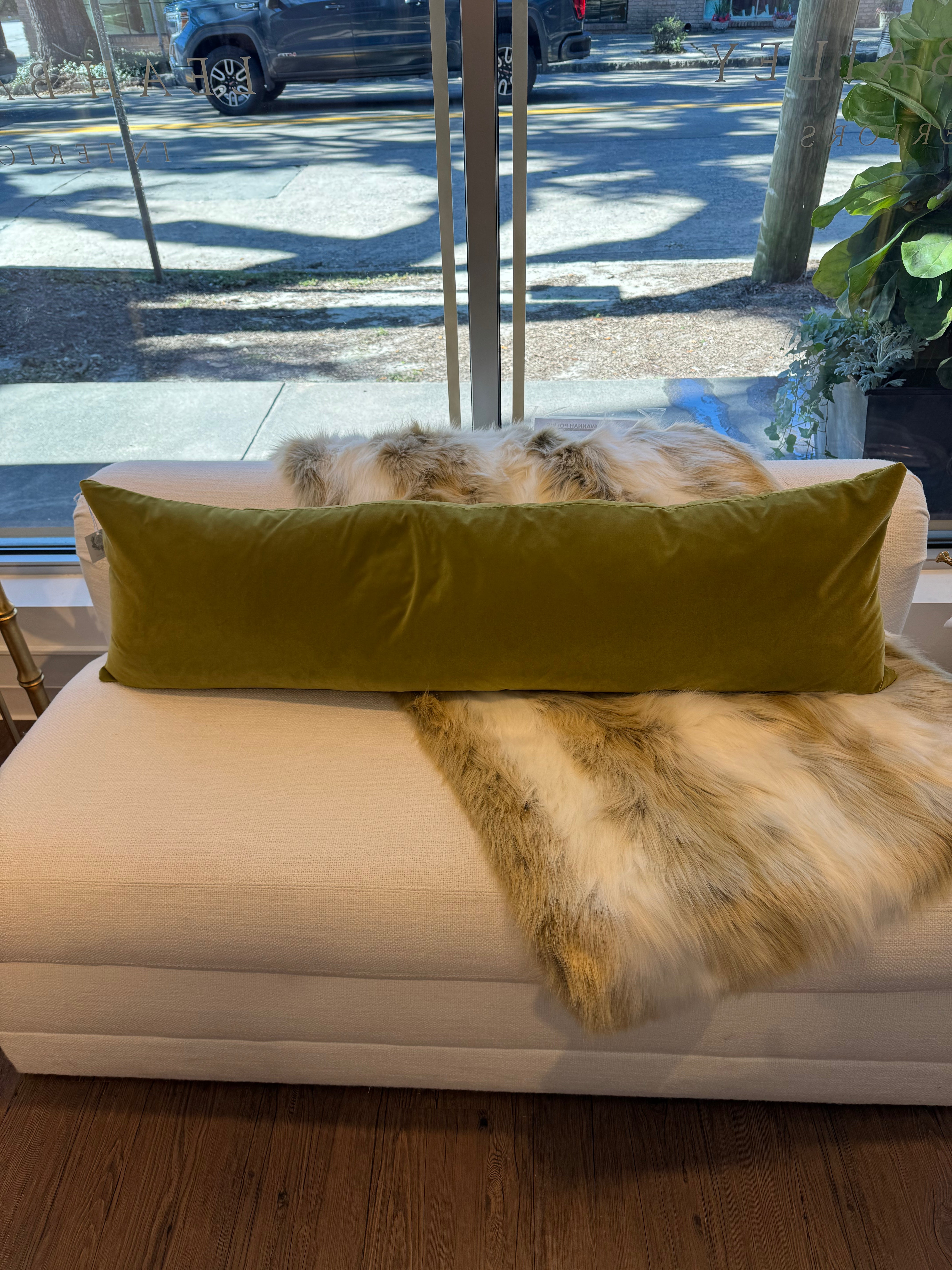 Green Velvet Custom Lumbar Pillow