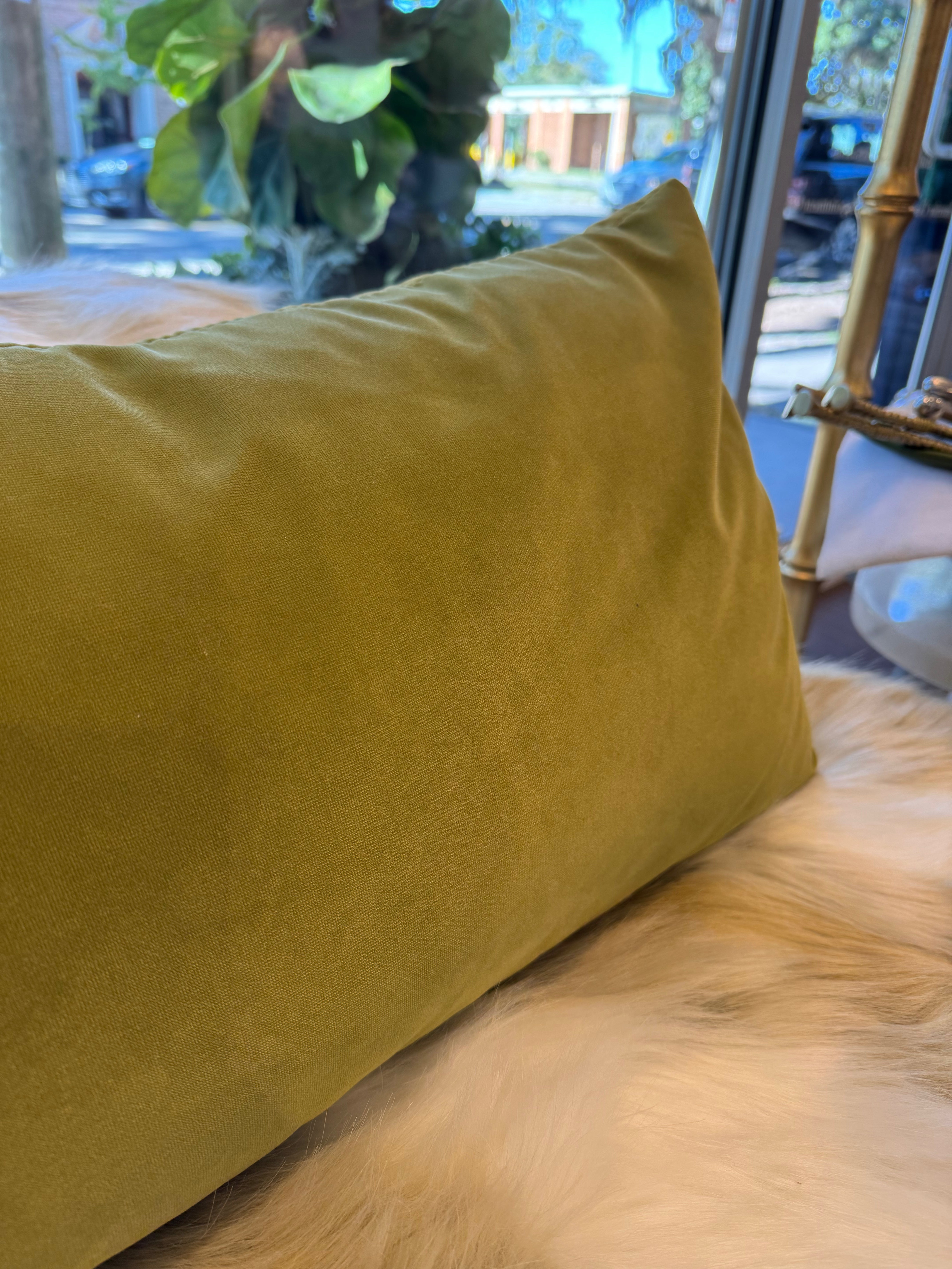 Green Velvet Custom Lumbar Pillow