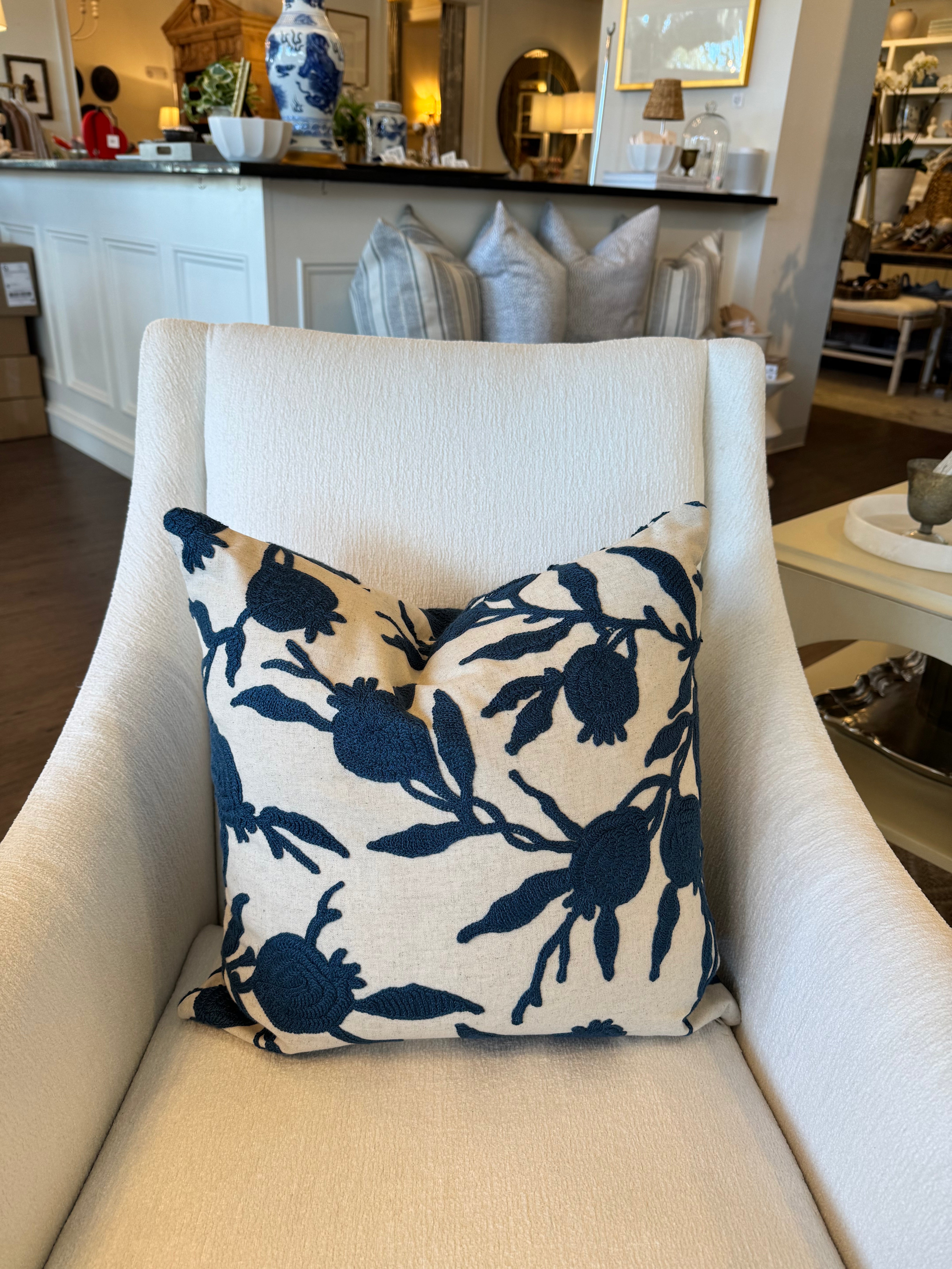 Blue Embroidery Pillow