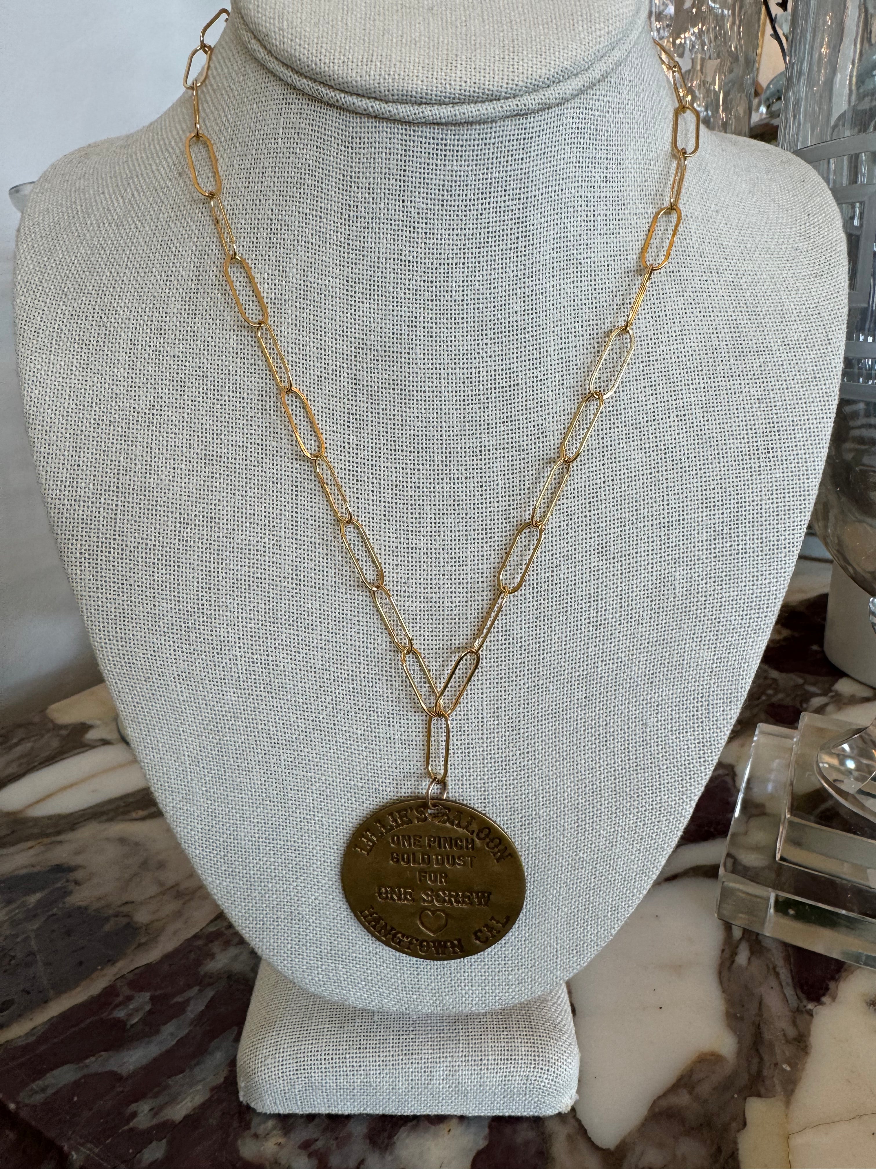 Lillie's Saloon Brass Token Necklace