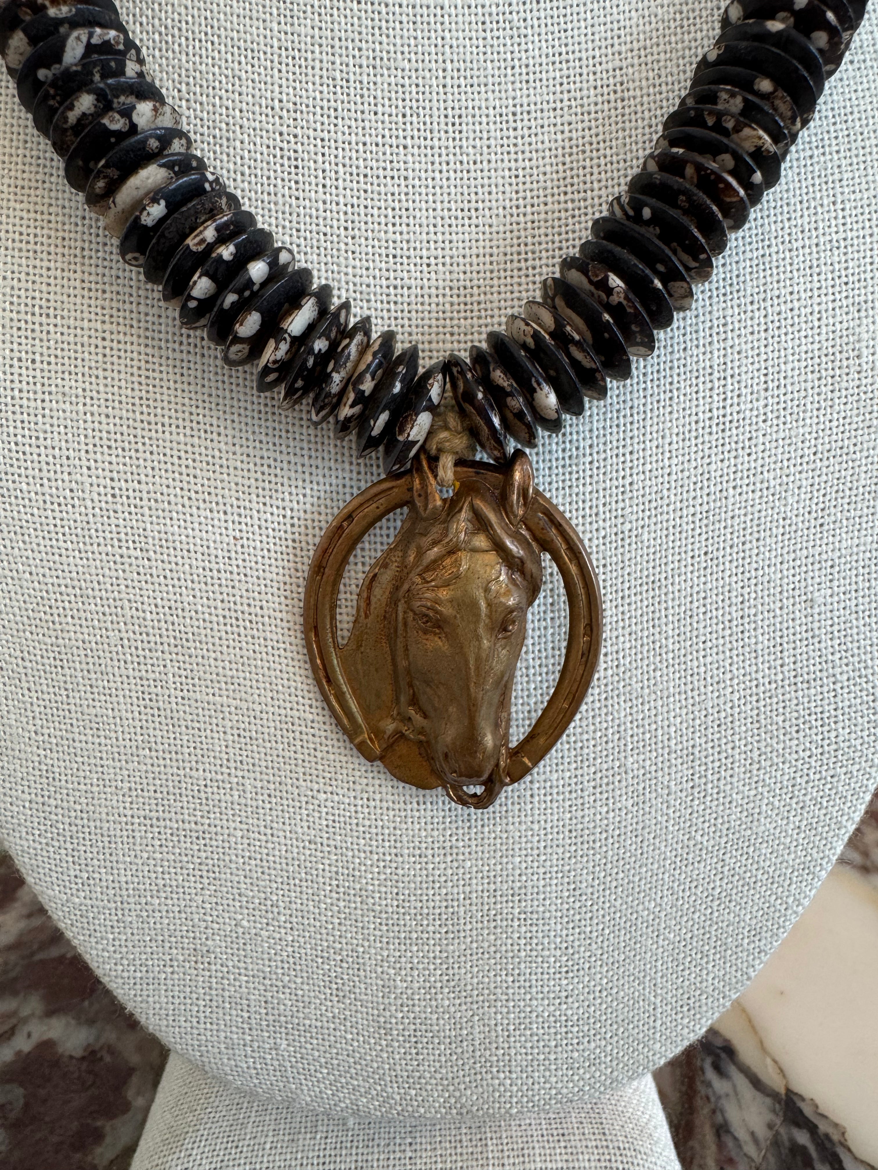 Bead & Leather Necklace with Horse Head Pendant