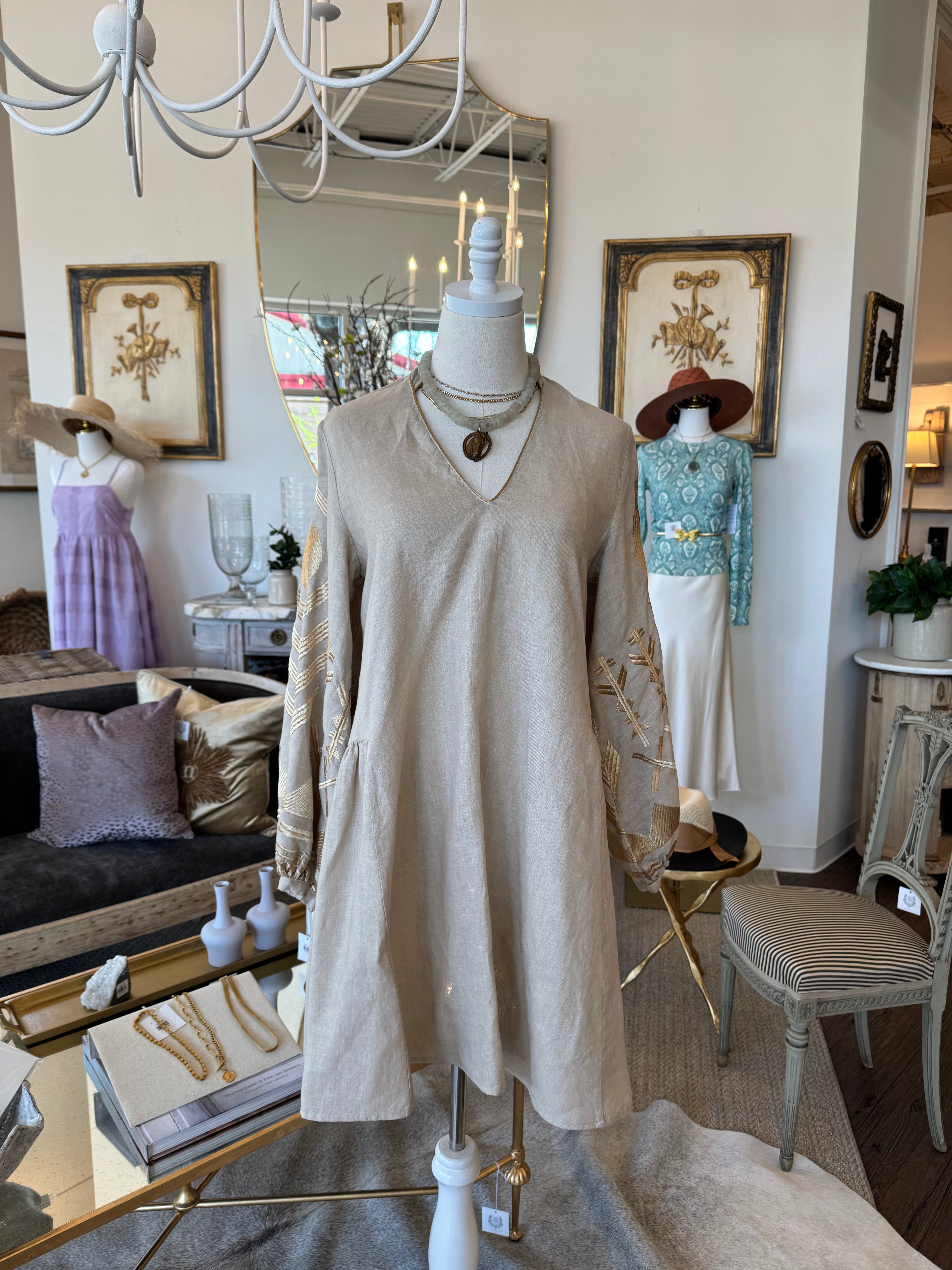 Embroidered V-Neck Mini Dress