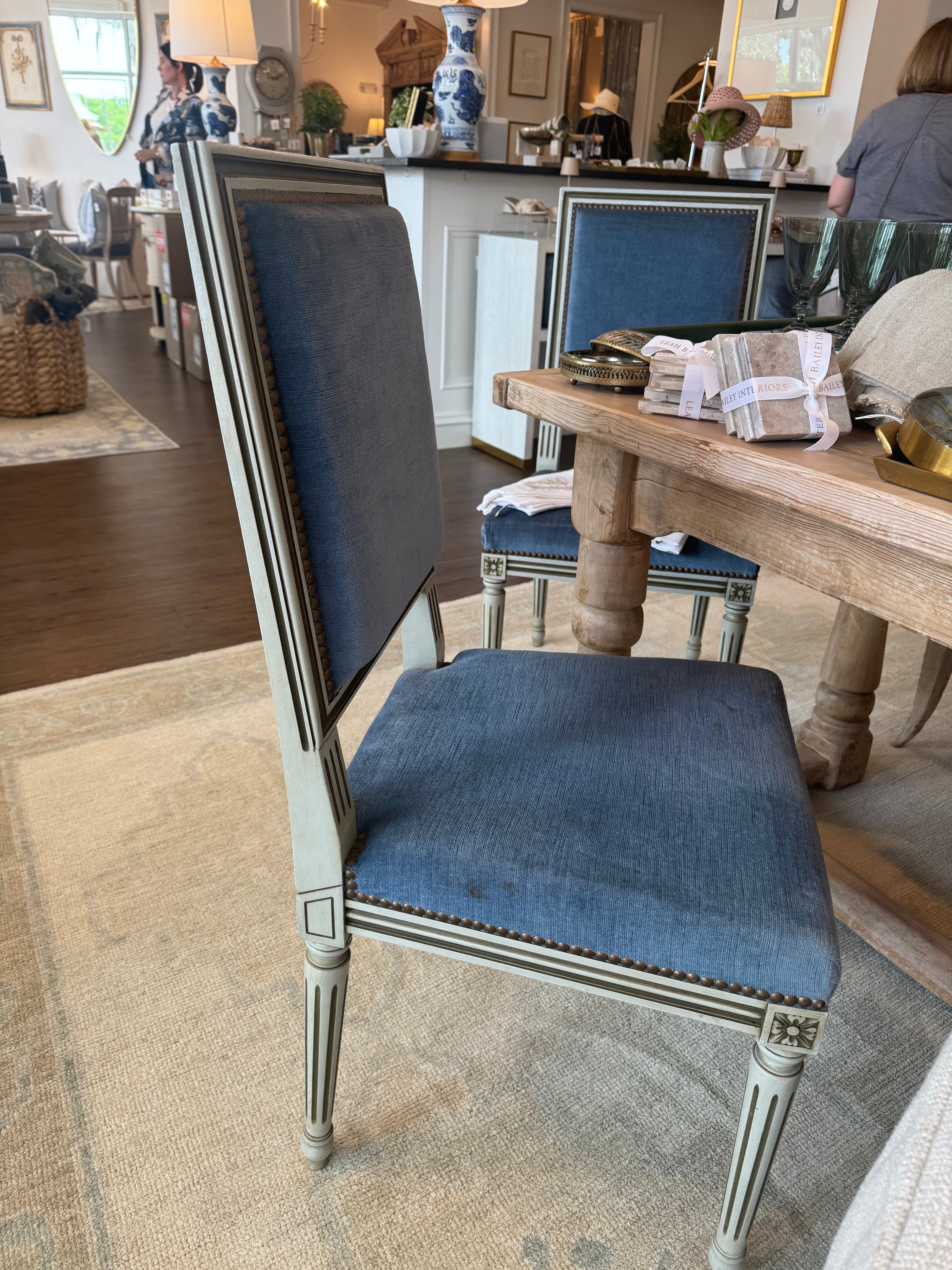 Blue Velvet French Dining Chairs-Set of 6