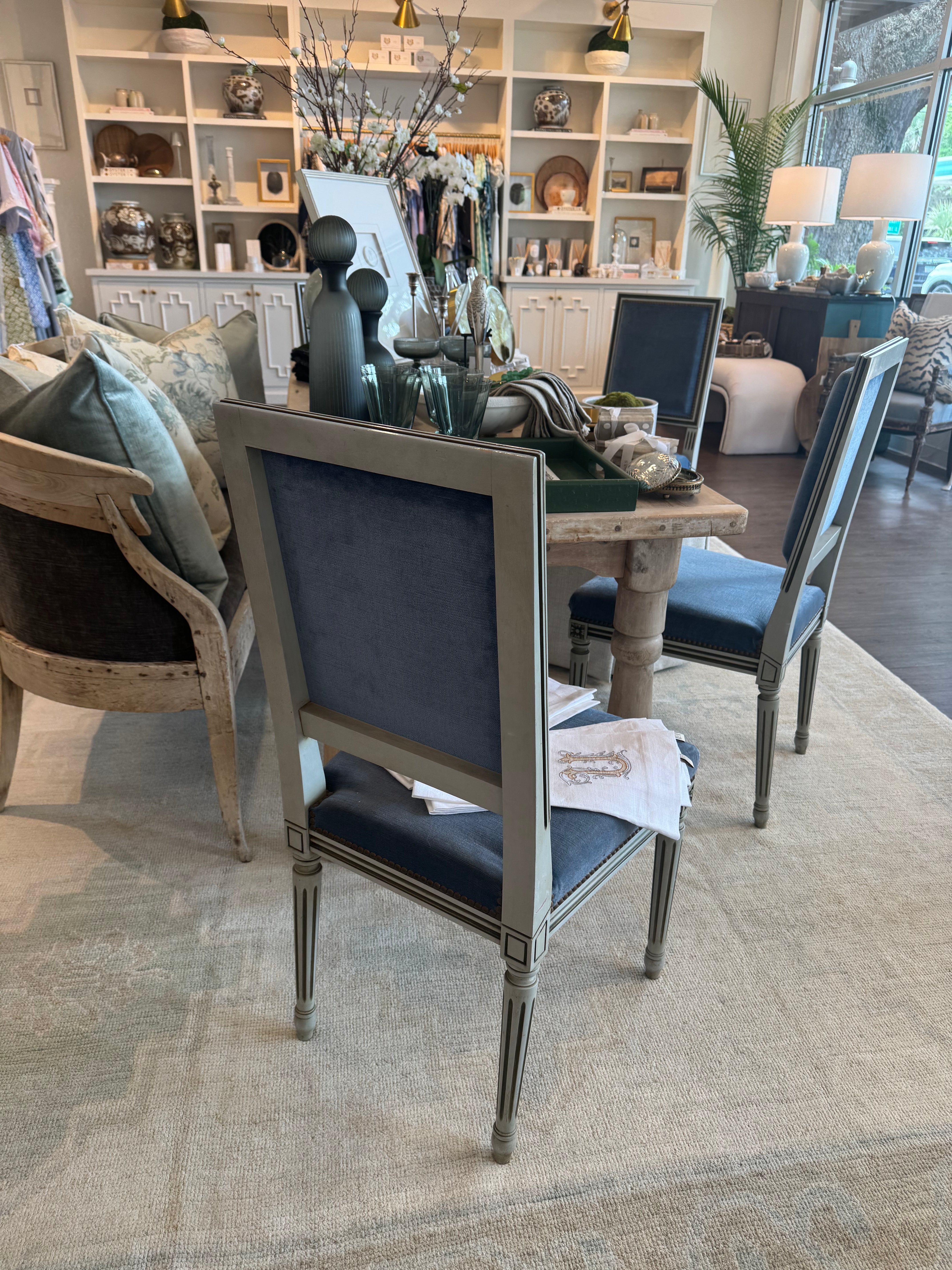 Blue Velvet French Dining Chairs-Set of 6