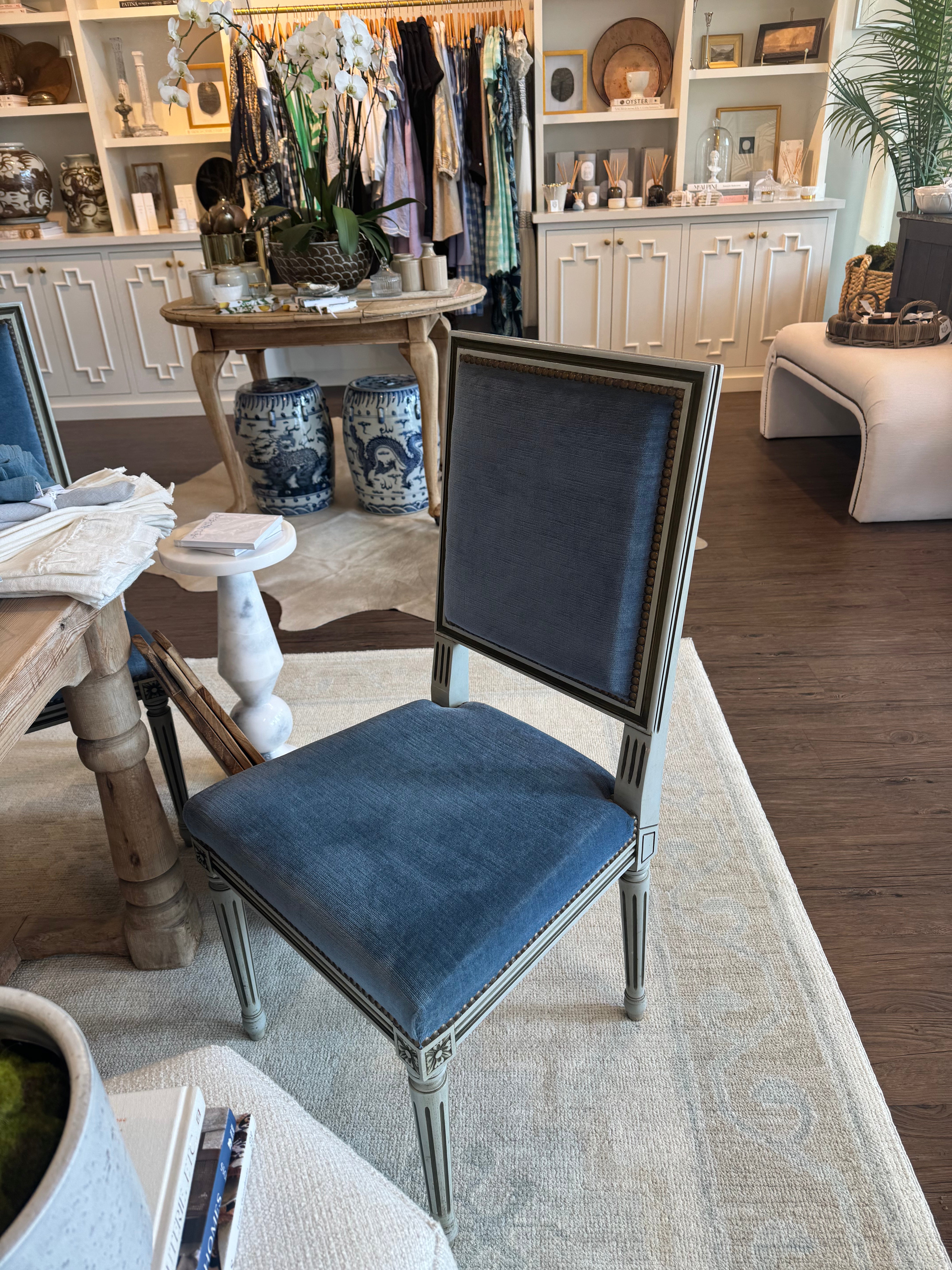 Blue Velvet French Dining Chairs-Set of 6