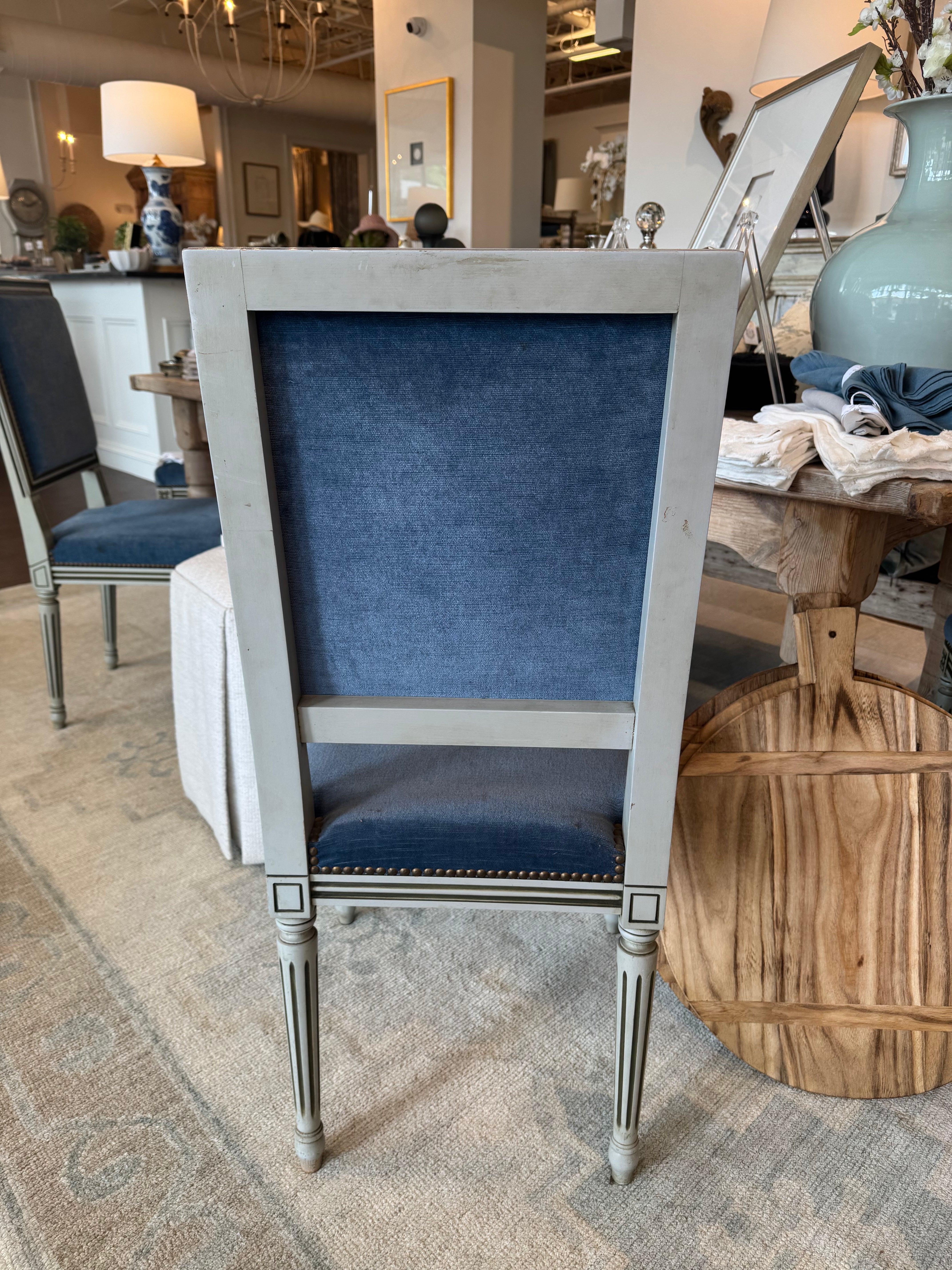 Blue Velvet French Dining Chairs-Set of 6