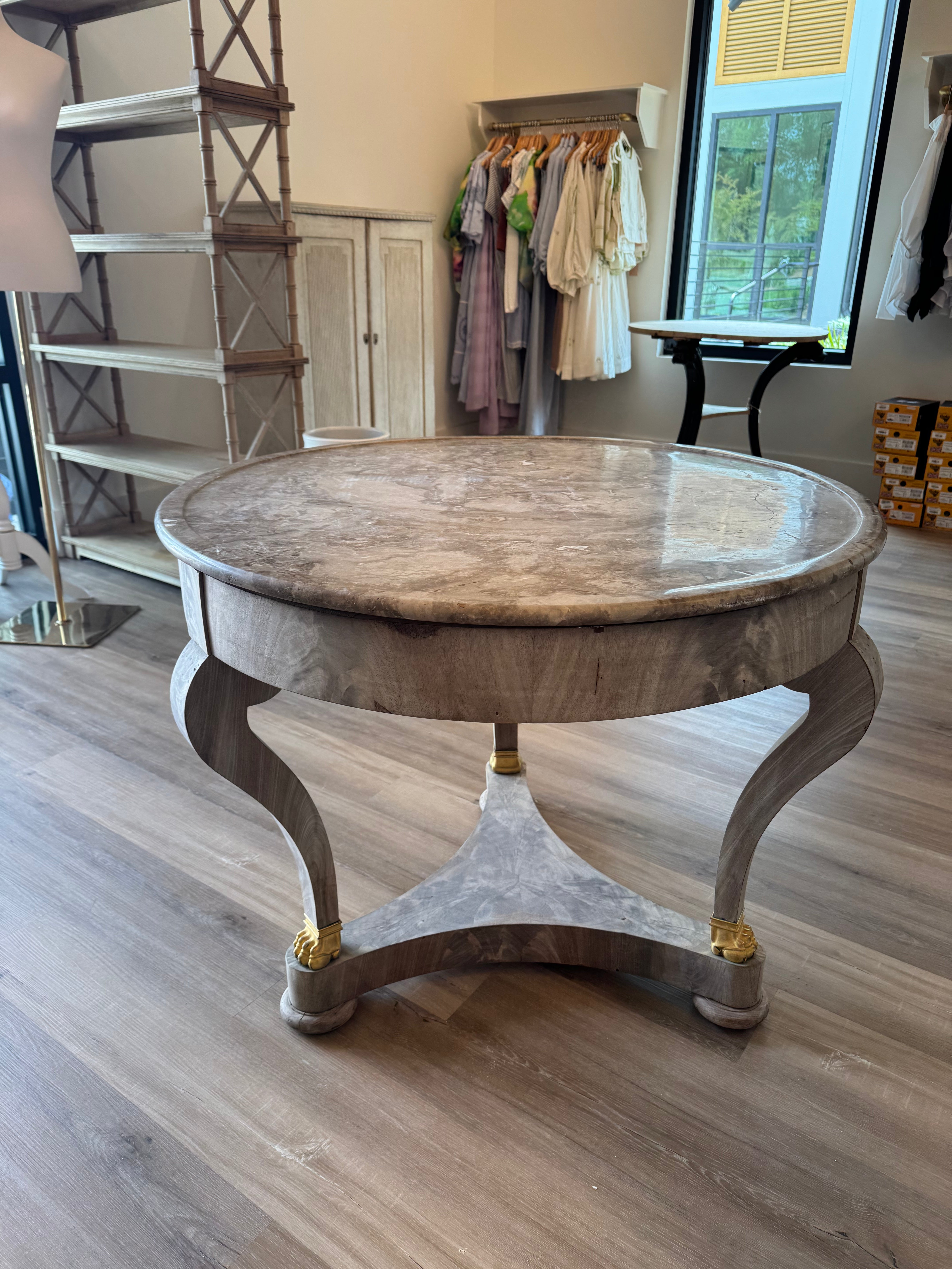 Round French Table with Marble Top