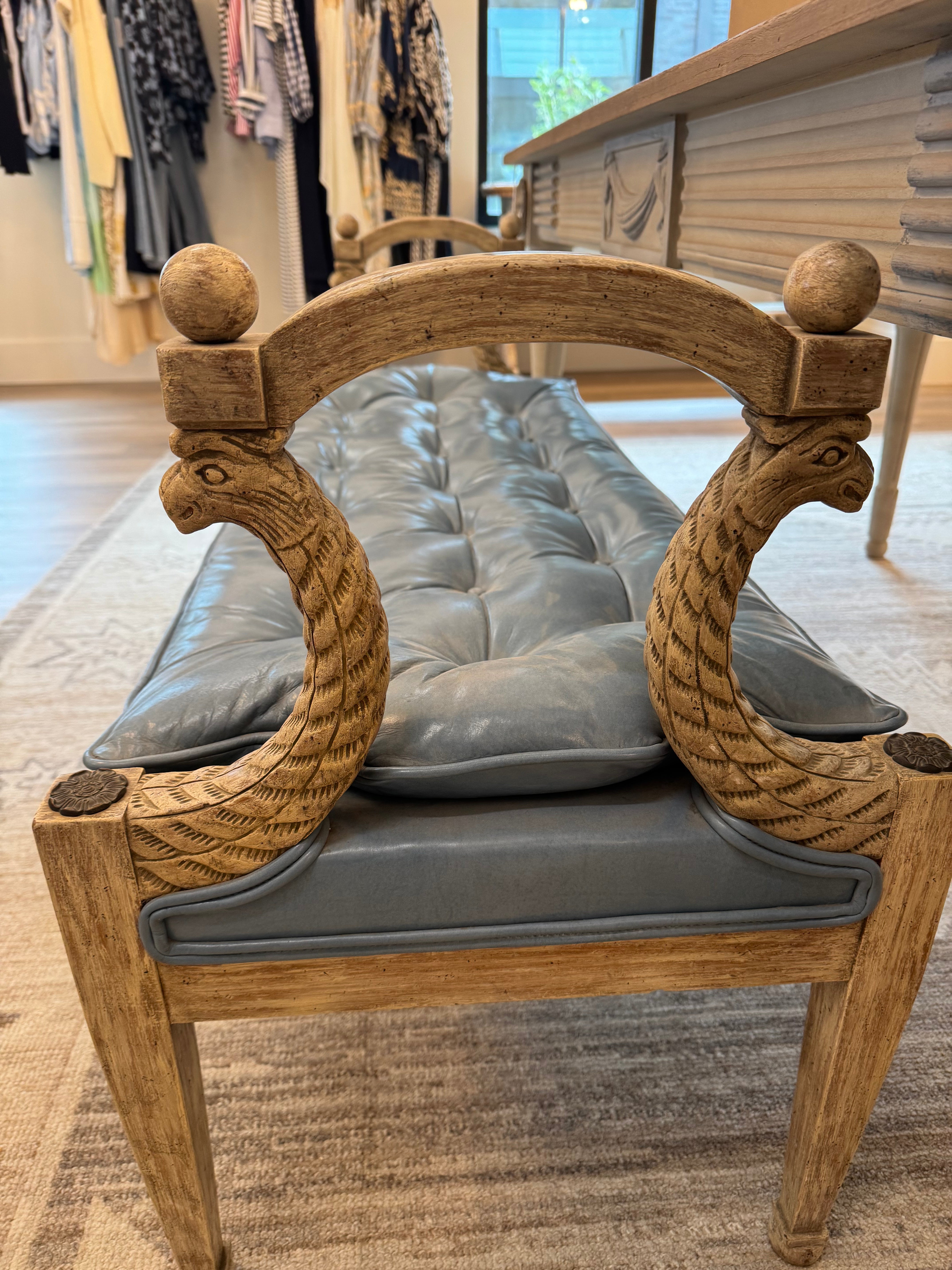 Antique Bench with Blue Leather