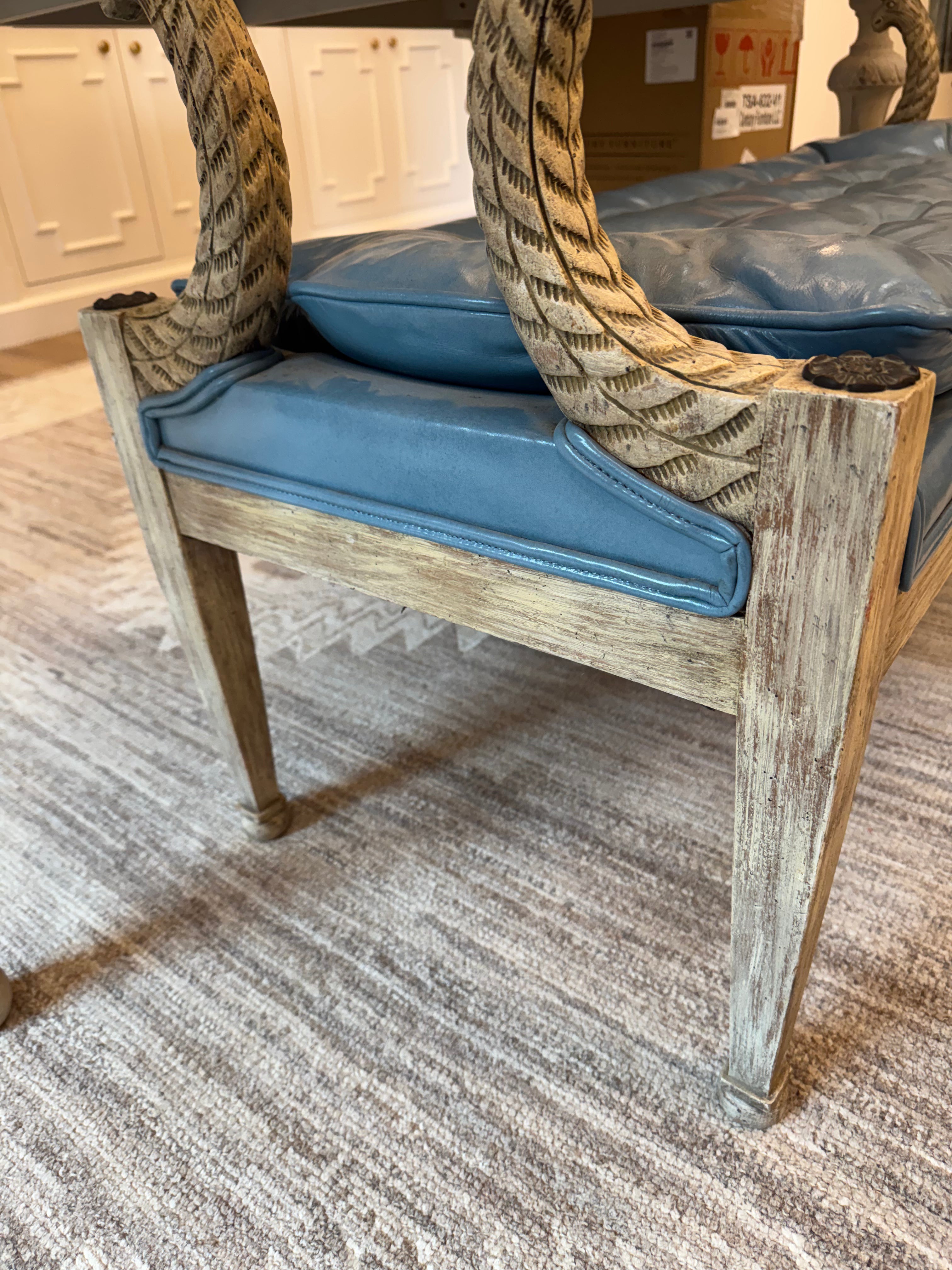 Antique Bench with Blue Leather