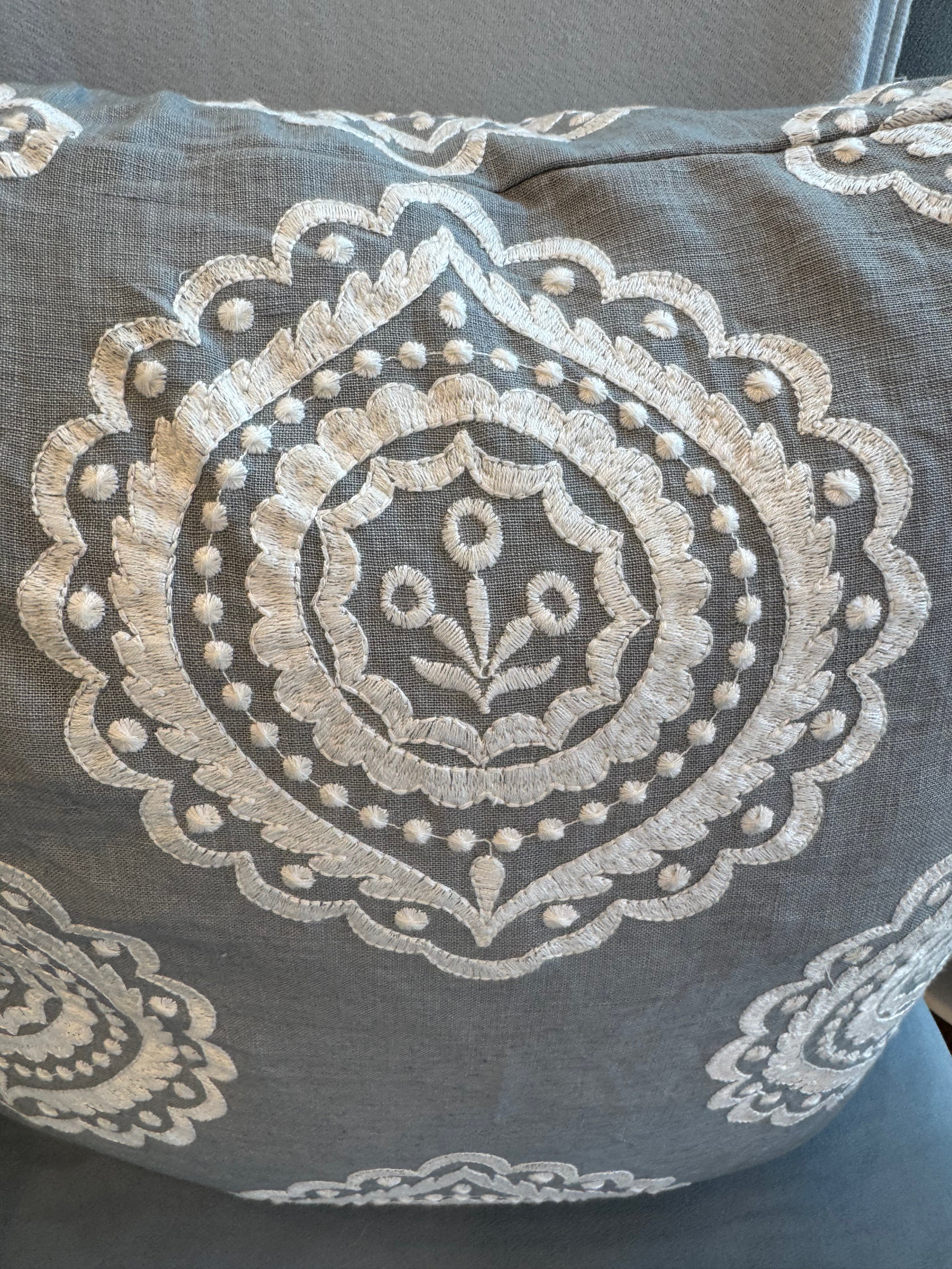 Schumacher Olana Linen Embroidered Pillow