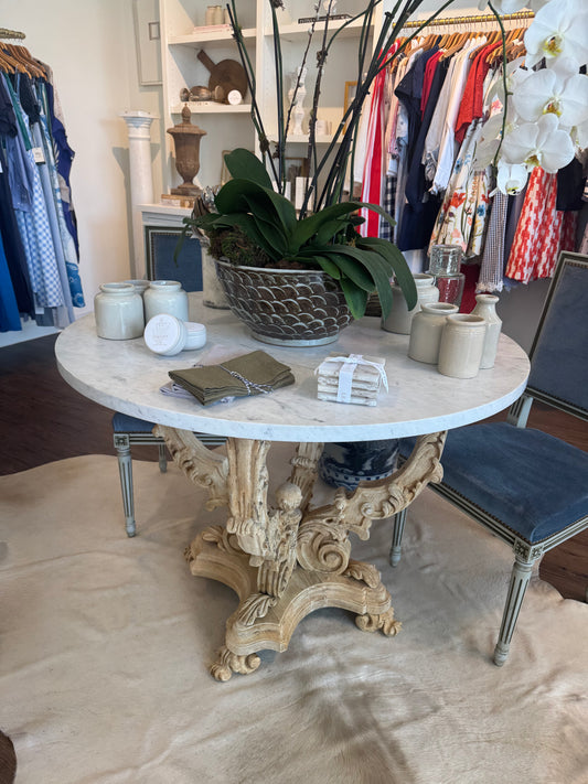 Wood Carved Marble Top Table