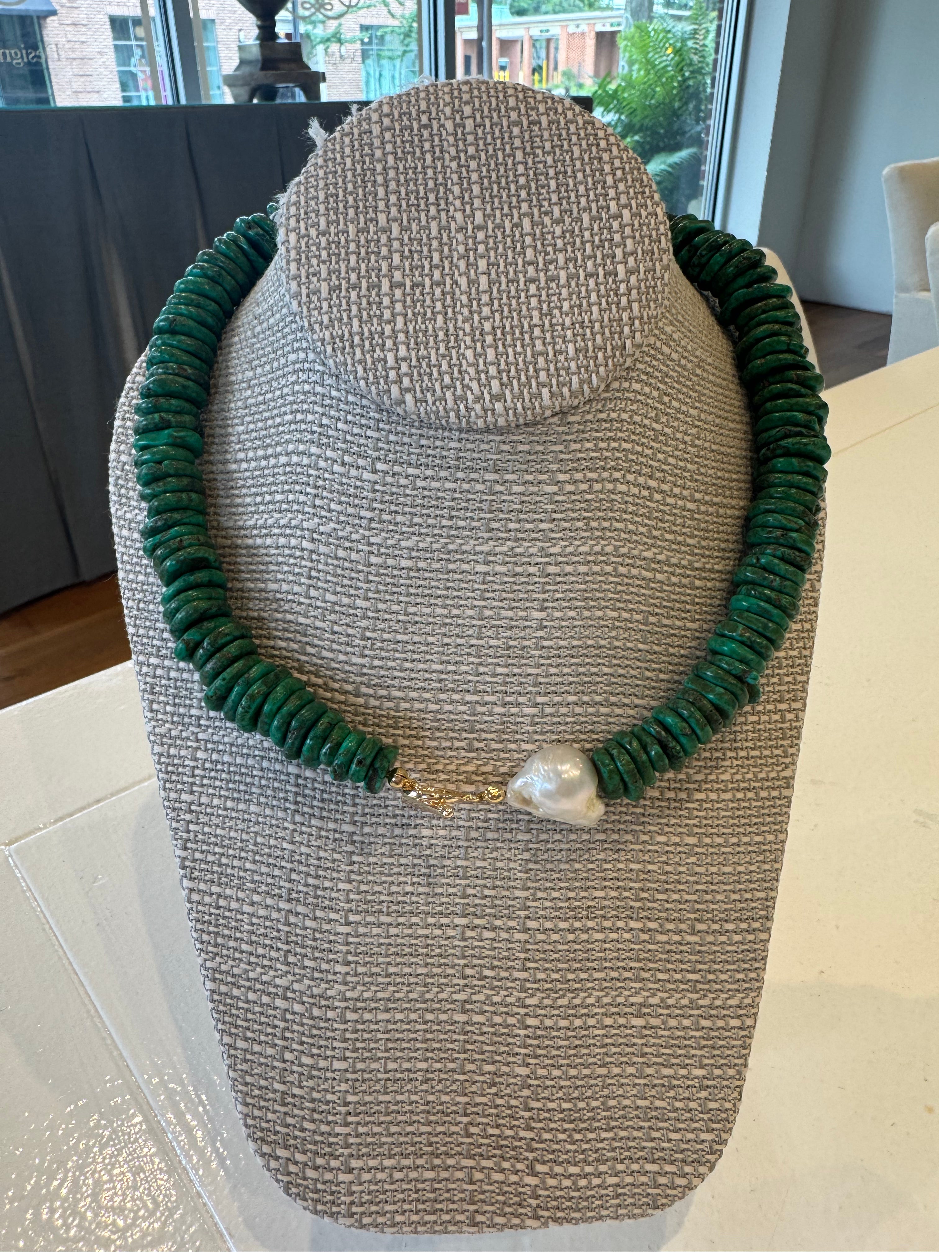 Green Disc Beads with Pearl